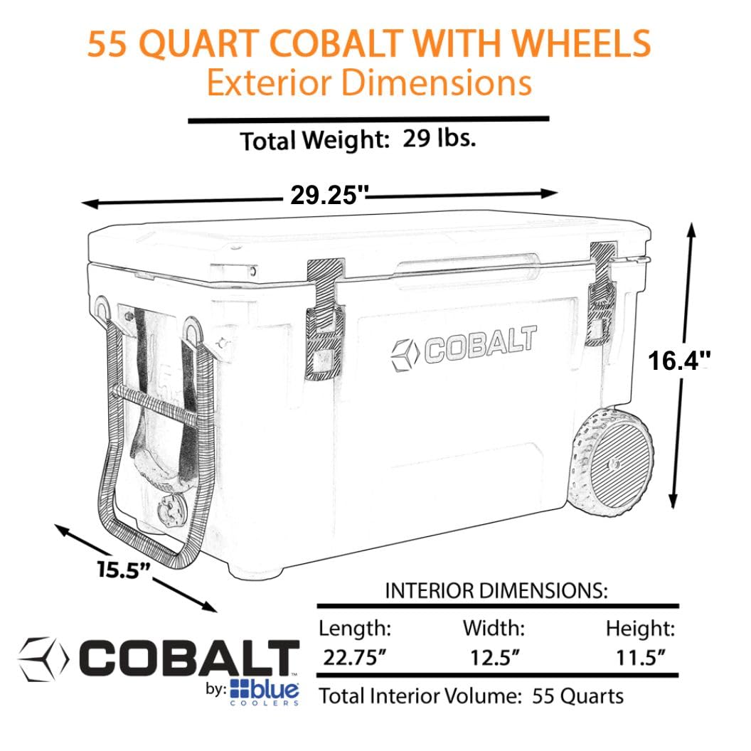 Cobalt 55 Quart Roto-Molded Super Ice Cooler - Heavy Duty Large Ice Chest Keeps Ice for 3 Days | Perfect for Camping, Fishing, Beach Trips & Outdoor Adventures