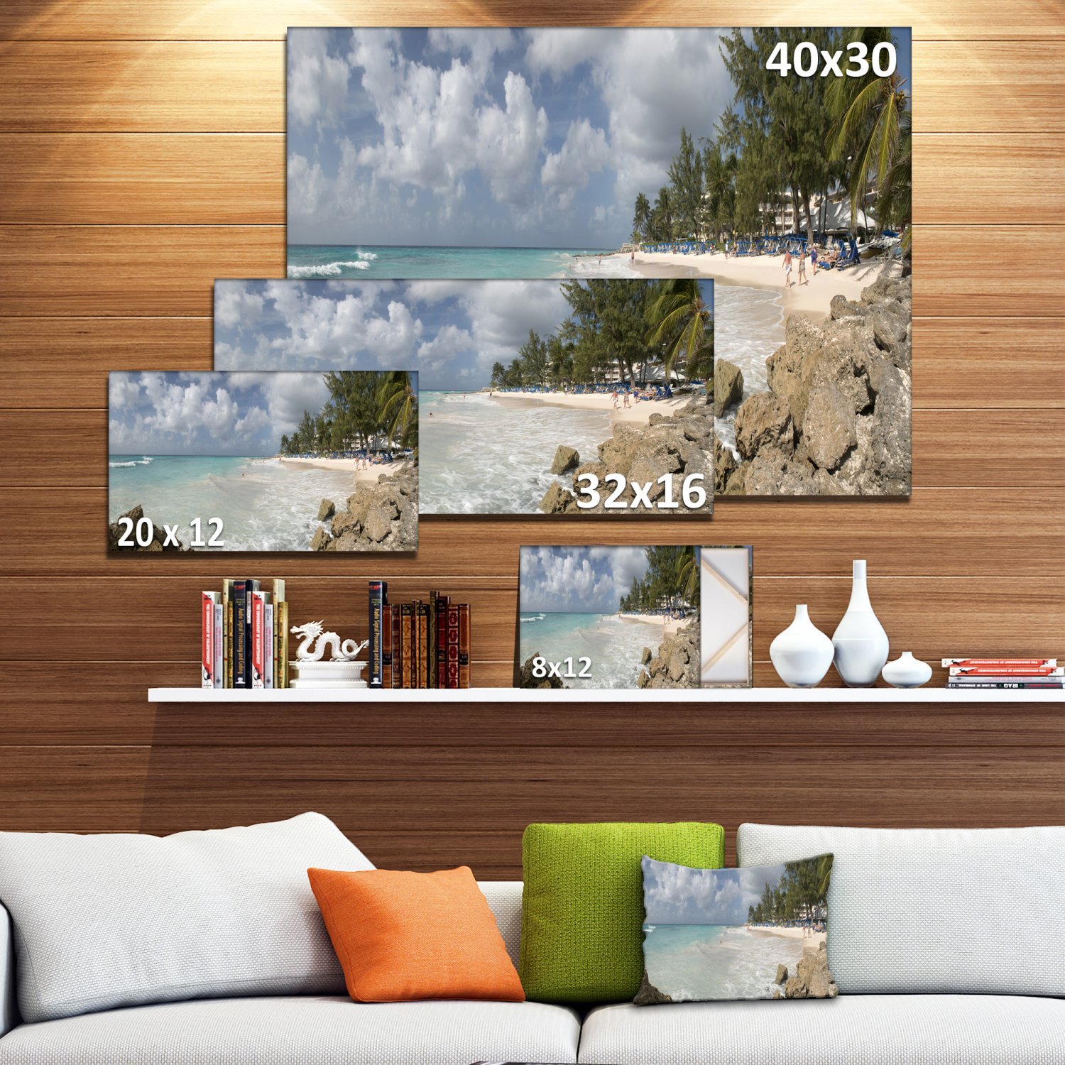 Barbados Island White Seashore Modern Seascape Canvas Art Print - Tropical Beach Wall Decor for Living Room, Bedroom & Office