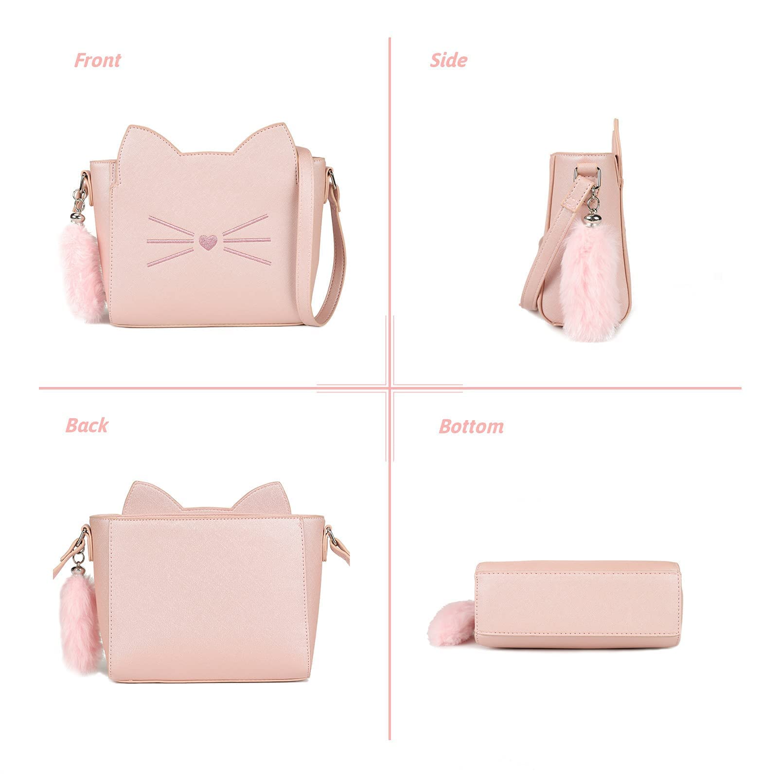 Cute Cat Crossbody Purse for Teen Girls - PU Leather Shoulder Bag with Pendant, Fashionable Small Handbag for School, Travel & Everyday Use