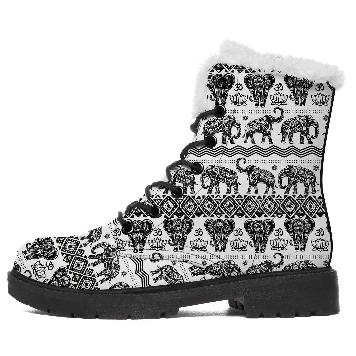 Women's & Girls' Elephant Print Snow Boots - Fur Lined Ankle Combat Boots with Non-Slip Sole | Winter Shoes for Women, Men & Kids | Perfect for Snowy Days, Outdoor Adventures & Casual Wear