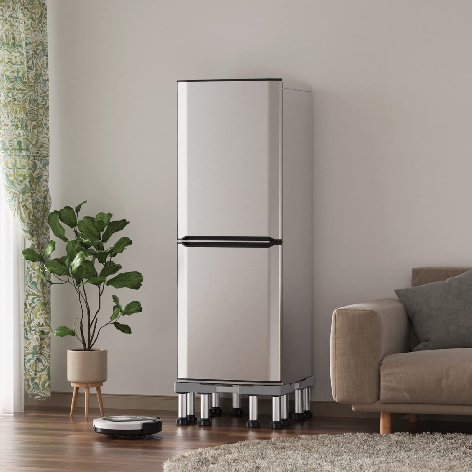 SEISSO Adjustable Mini Fridge Stand with 12 Stainless Steel Feet - Heavy Duty 1100LB Capacity Base for Refrigerators, Washing Machines & Dryers (7-8.6 Inch Height, Grey) - Perfect for Laundry Rooms, Basements & Small Apartments