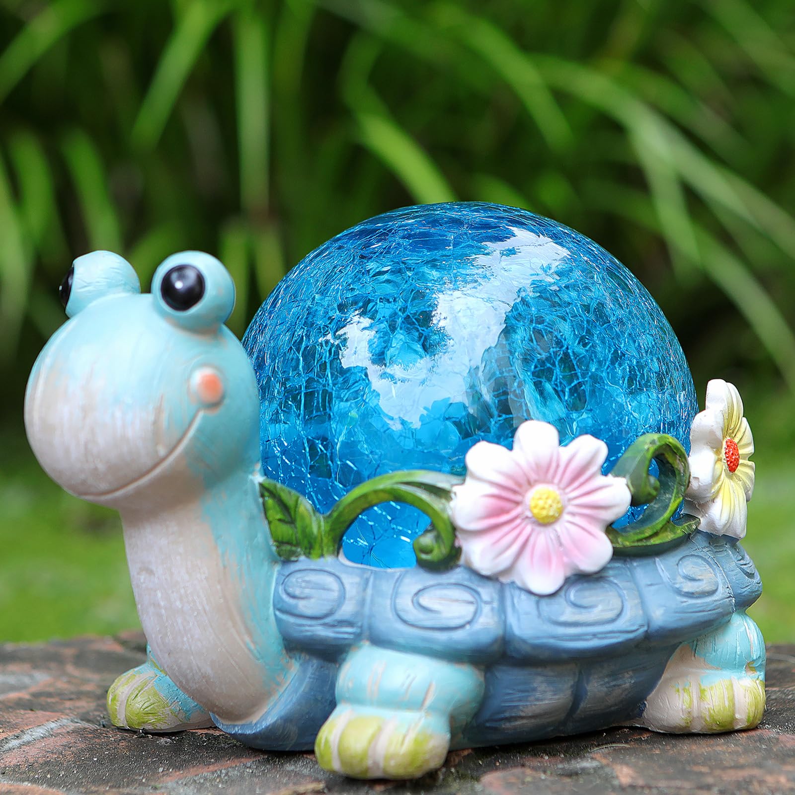 Solar Powered Turtle Garden Statue - Outdoor Resin Turtle Figurine with Cracked Glass Solar Light for Patio, Lawn, Yard Decor | Perfect for Garden Pathways, Backyard Accents & Nighttime Illumination