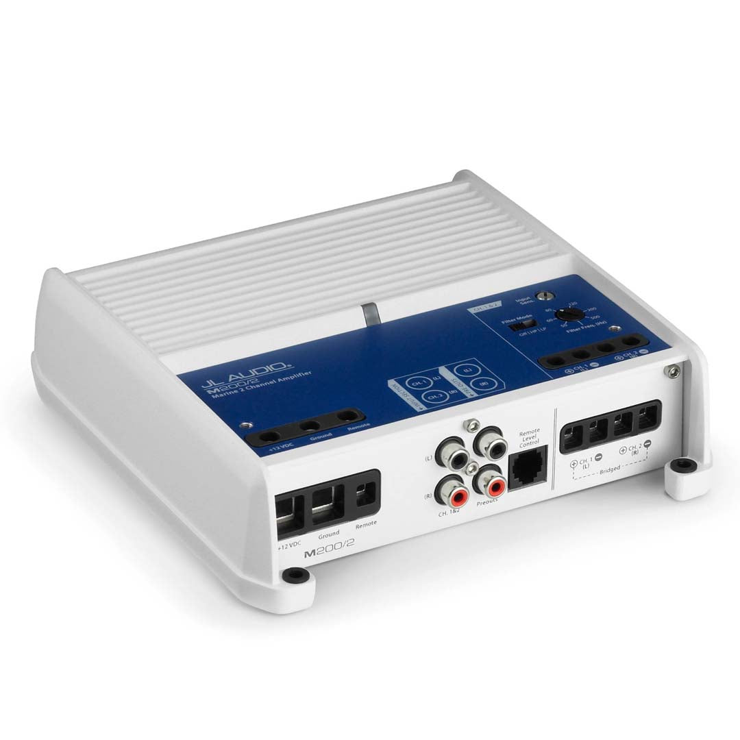 JL Audio M200/2 Marine Amplifier - M Series Class D 2-Channel Full Range Waterproof Boat Stereo System - Perfect for Boats, Yachts & Marine Audio Upgrades