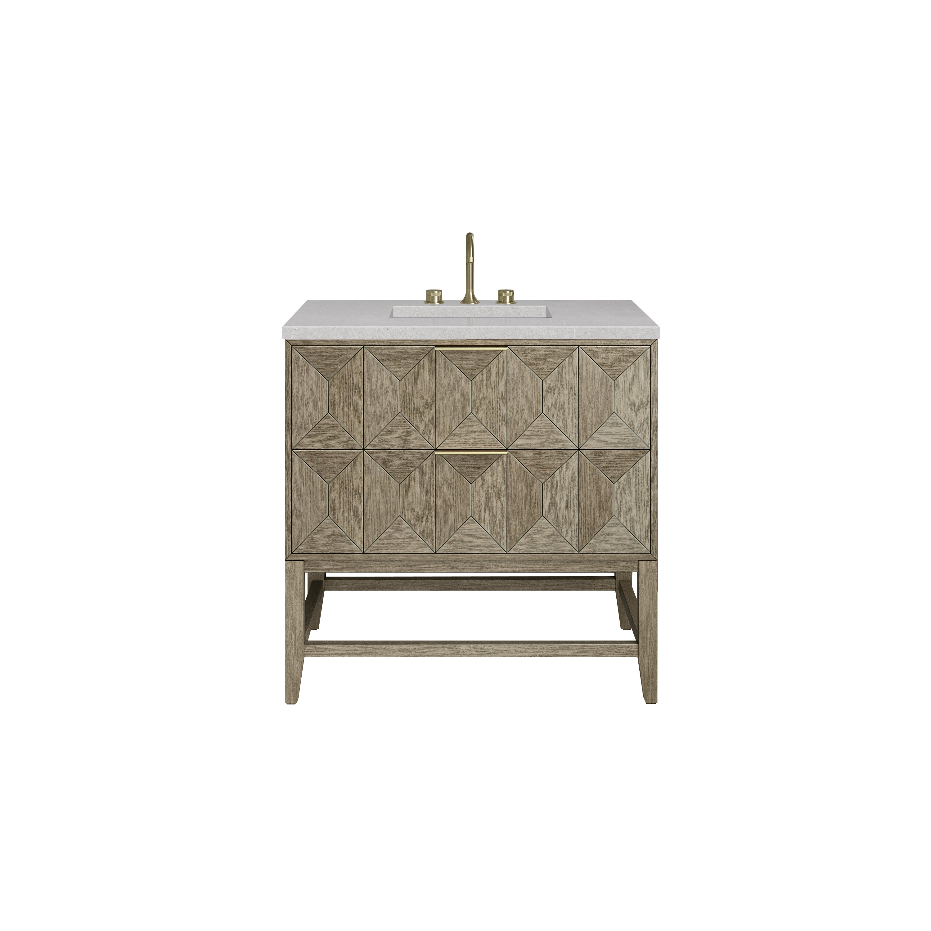 Emmeline 36-Inch Single Bathroom Vanity with Pebble Oak Finish & 3CM Eternal Serena Stone Top - Perfect for Modern Master Bathrooms and Powder Rooms