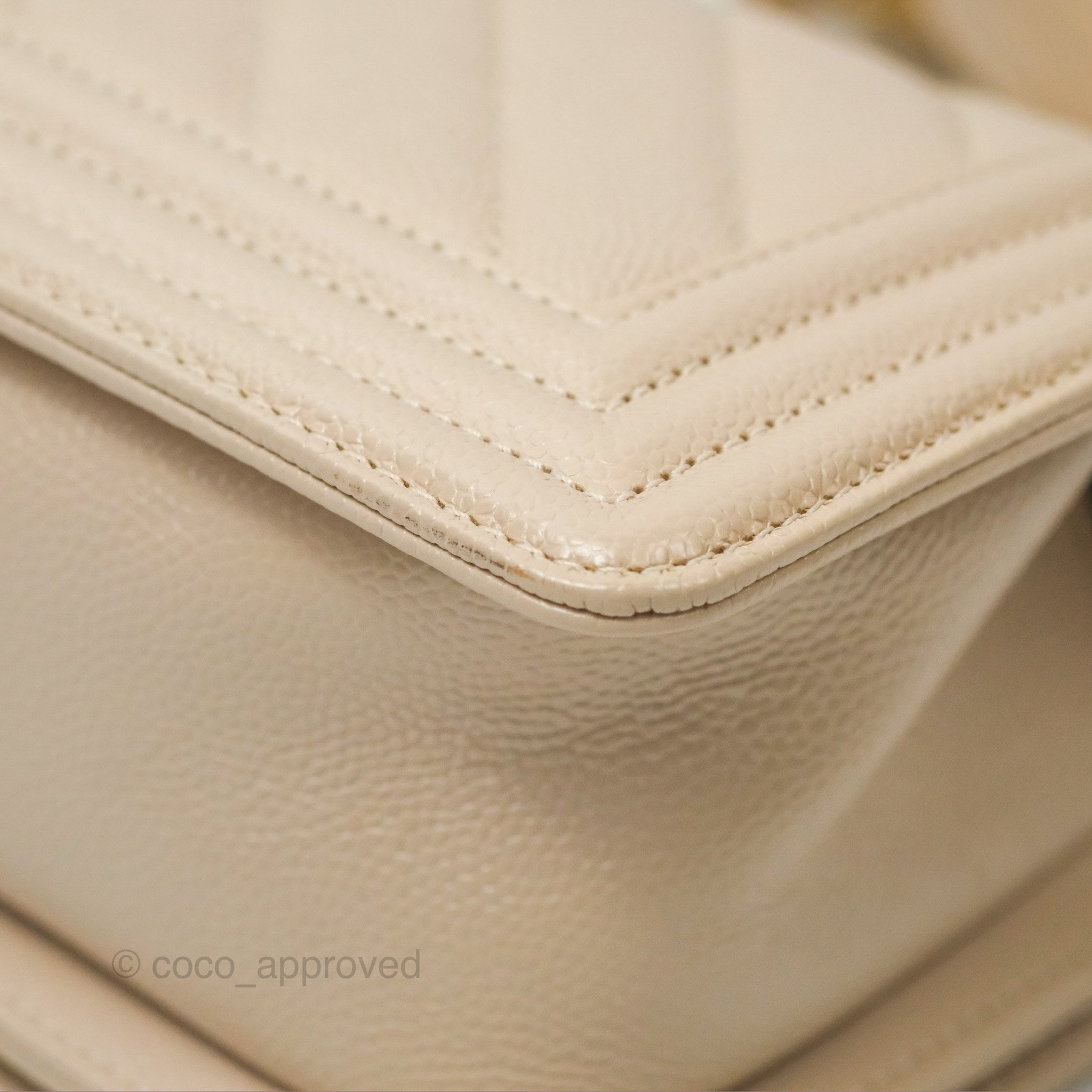 Chanel Chevron Small Boy Bag in Cream Ivory Caviar Leather with Aged Gold Hardware - Perfect for Luxury Fashion & Everyday Elegance