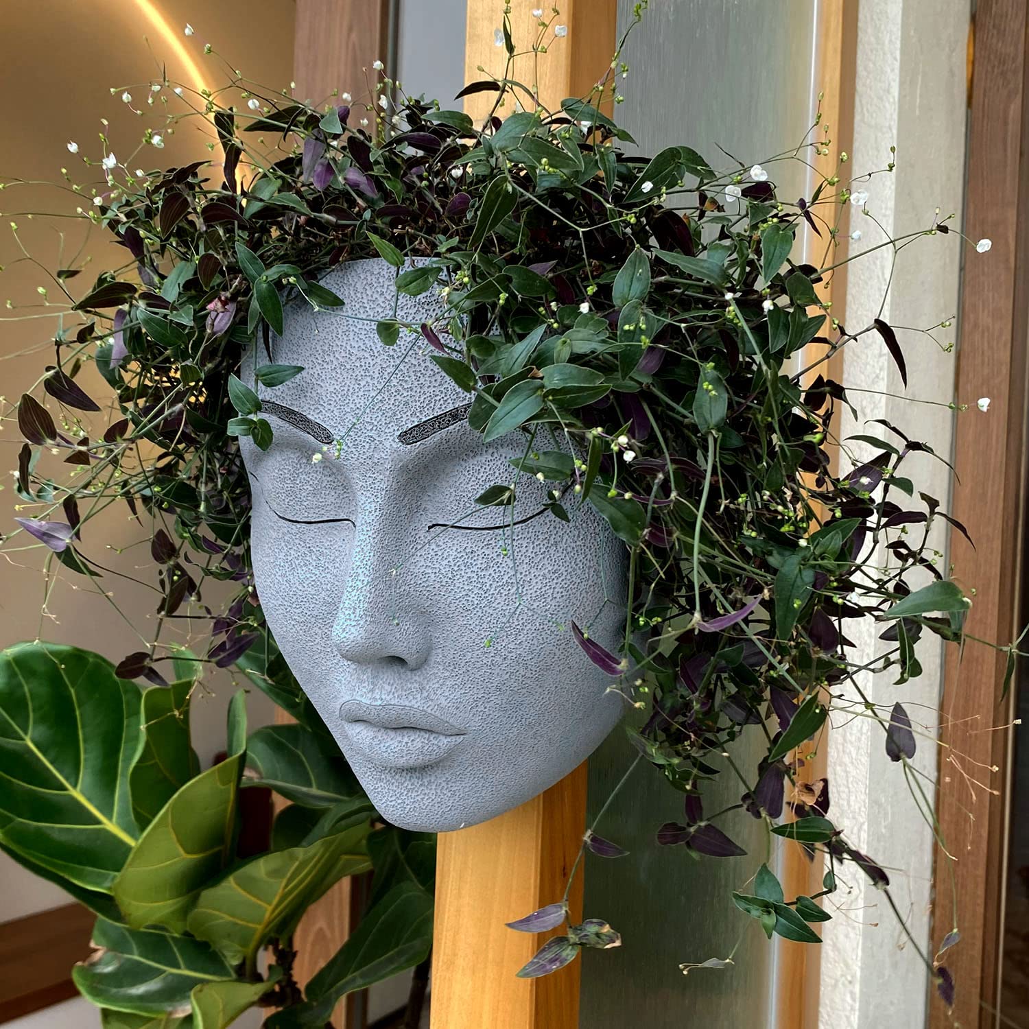 HUNTHAWK Resin Wall Planter for Indoor Plants - Decorative Face Planter Pot with Wall Mount, Unique Home & Garden Decor Gift for Friends & Family (Dark) - Perfect for Living Room, Bedroom, or Office Decor