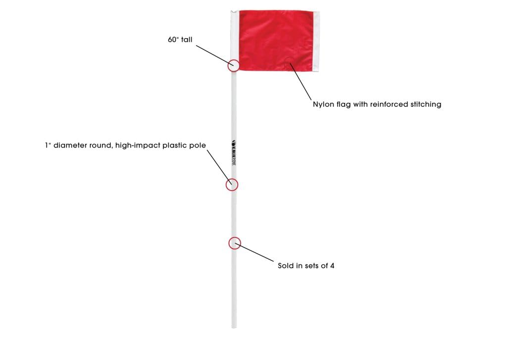 Kwik Goal Premier Corner Flags - Set of 4 for Soccer Training & Matches - Durable Practice Equipment Without Base