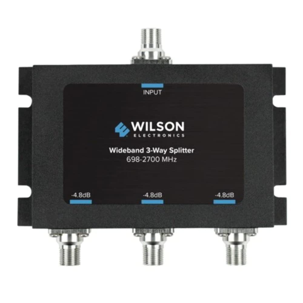 Wilson Electronics 850035 Wideband 3-Way Splitter with F-Female Connector - High-Speed Signal Distribution for Cable TV, Satellite & Internet - Perfect for Home Theater & Office Networking (Black)