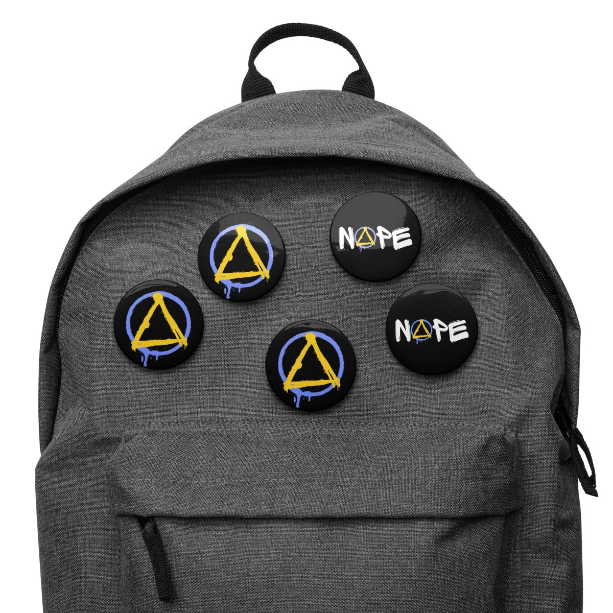 Graffiti Sobriety Symbol & 'Nope' Pin Button Set - Yellow & Blue - Motivational Recovery Pins for AA Meetings, Sobriety Gifts & Addiction Awareness