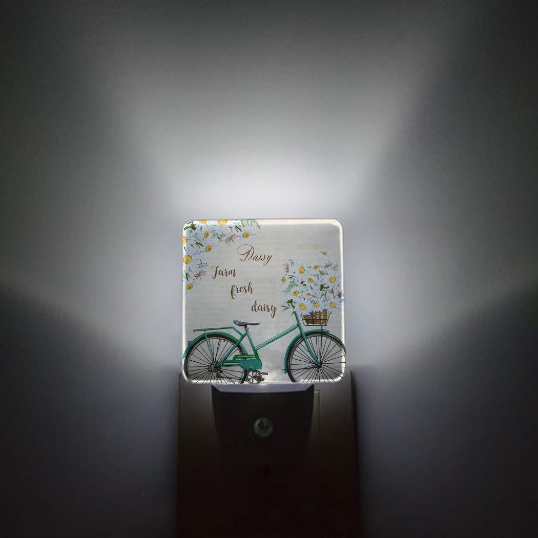 **Decorative LED Night Light Plug-in Wall Lamp with Dusk-to-Dawn Sensor - Cute Bicycle & Daisy Design for Kids Room, Nursery, Bathroom, Bedroom, Hallway & Stairs - Perfect for Nighttime Safety & Cozy Home Decor**