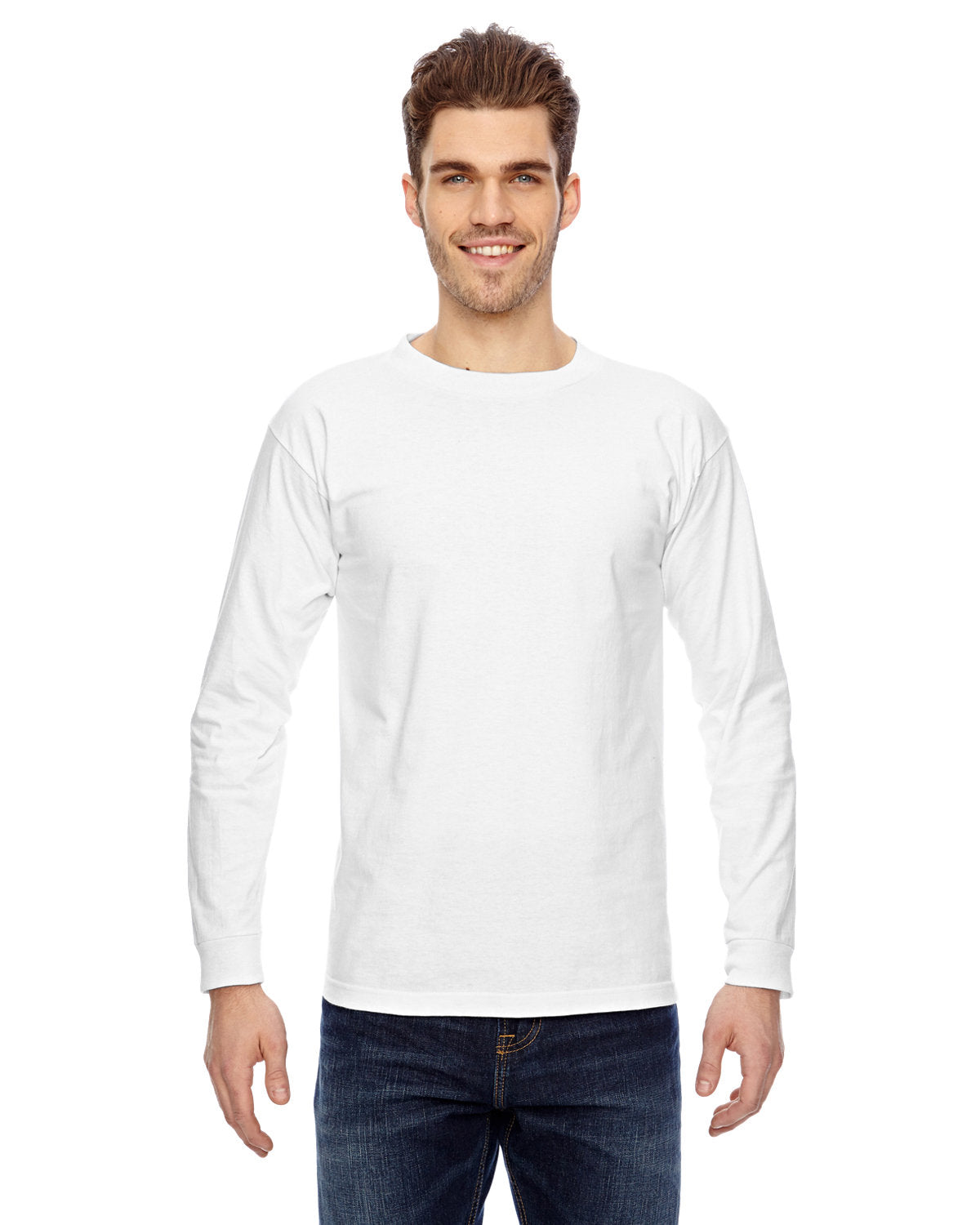 Bayside BA6100 Men's 100% Cotton Long Sleeve T-Shirt - 6.1 oz Comfort Fit Crewneck Casual Shirt for Work, Outdoor & Everyday Wear