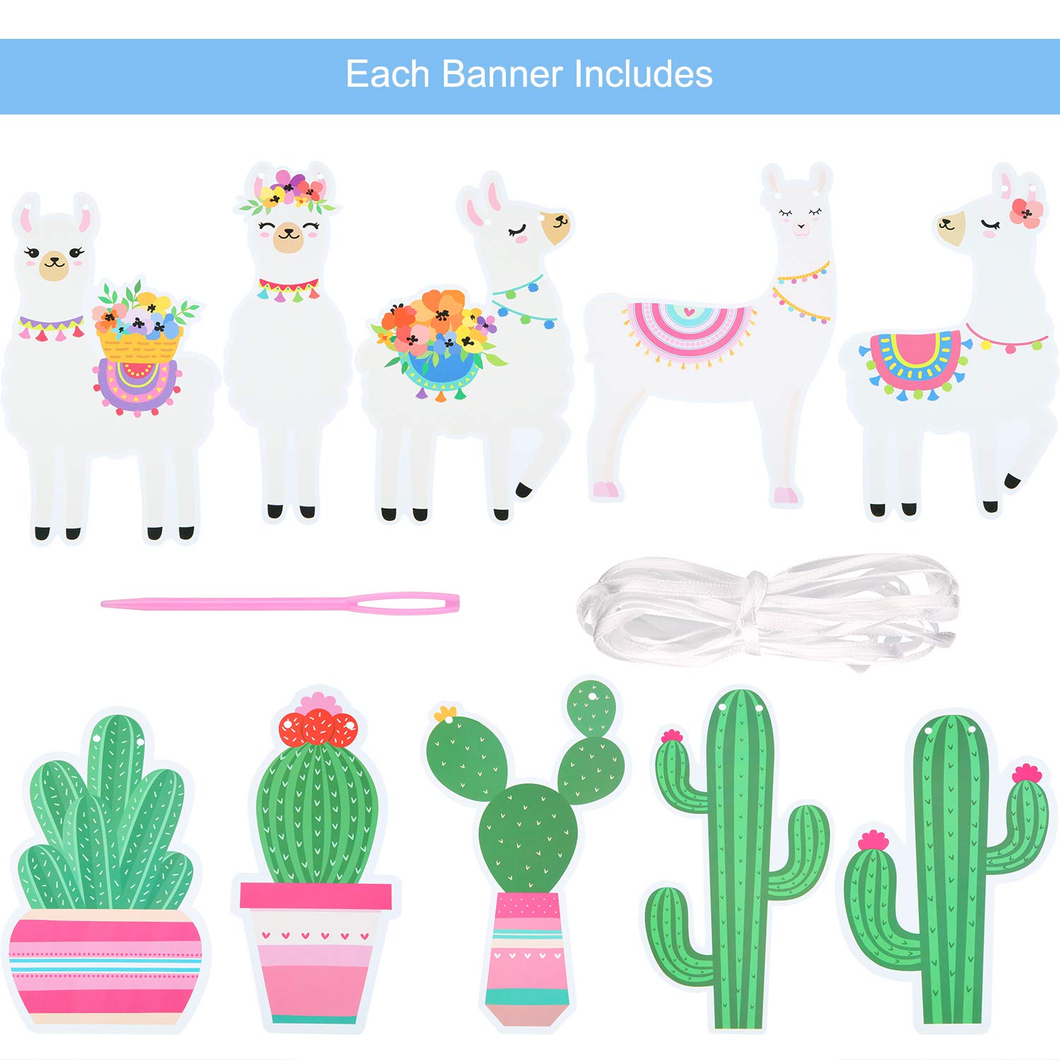 3PCS Llama Party Garland with Cacti Decor - Mexican Fiesta Theme Birthday, Graduation & Cinco de Mayo Party Supplies | Perfect for Wall Decor, Photo Backdrops & Themed Celebrations