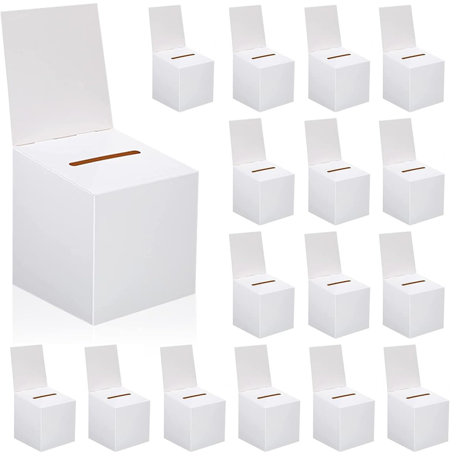 32-Piece White Ballot Box Set with Slot - 6x6x6 Inch Raffle Ticket Box for Voting, Lottery & Events - Perfect for School Elections, Fundraisers and Prize Drawings