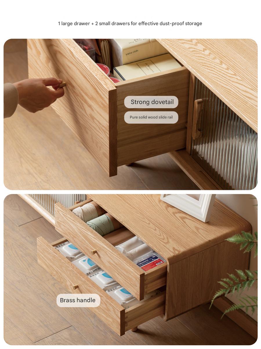 Solid Oak & Beech Wood TV Stand - Modern Entertainment Center for Living Room, Bedroom - Durable & Stylish TV Console with Storage Shelves