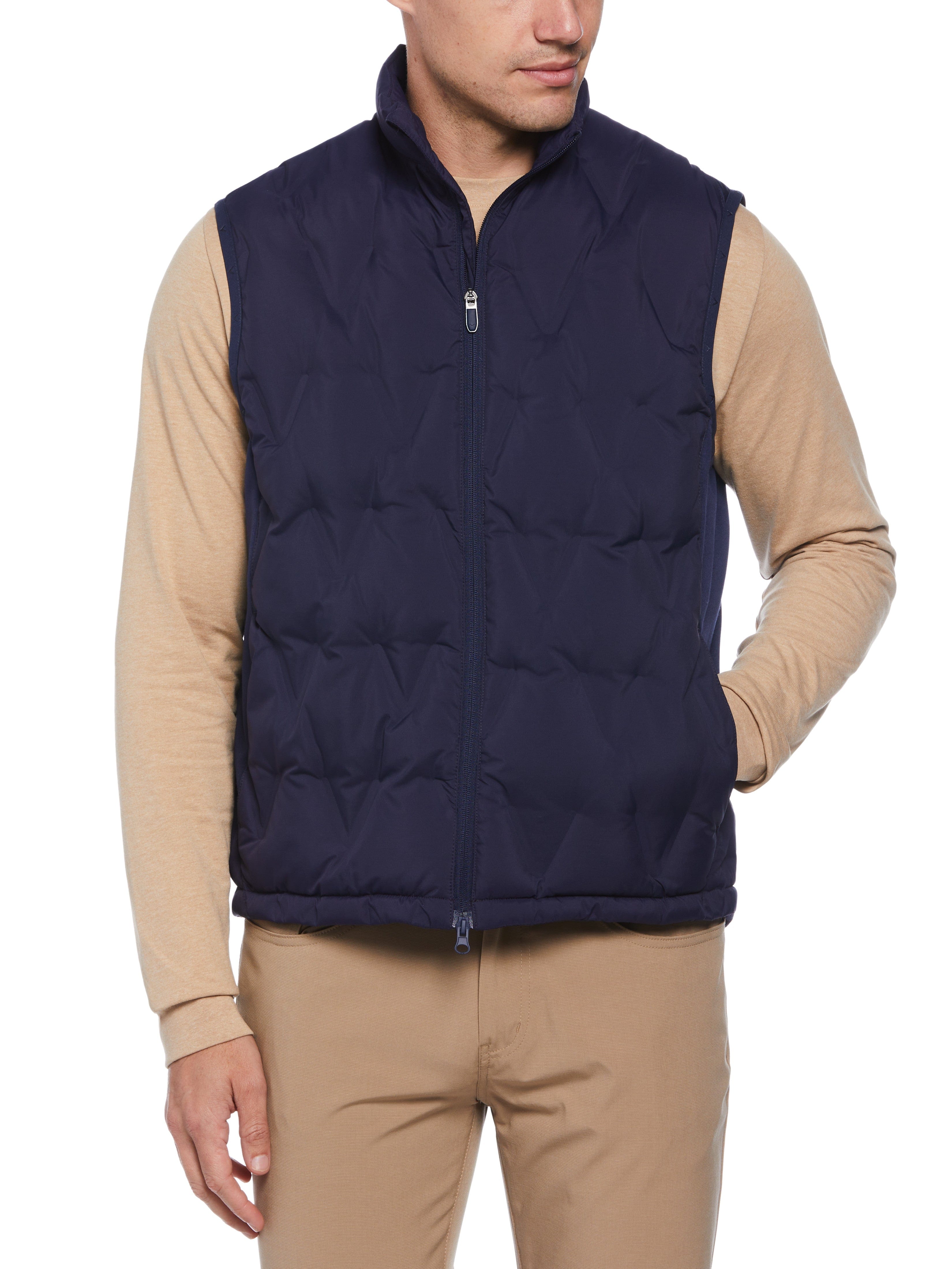 Men's Welded Chevron Print Full Zip Puffer Golf Vest - Lightweight Warm Winter Jacket for Golfing, Hiking & Outdoor Activities