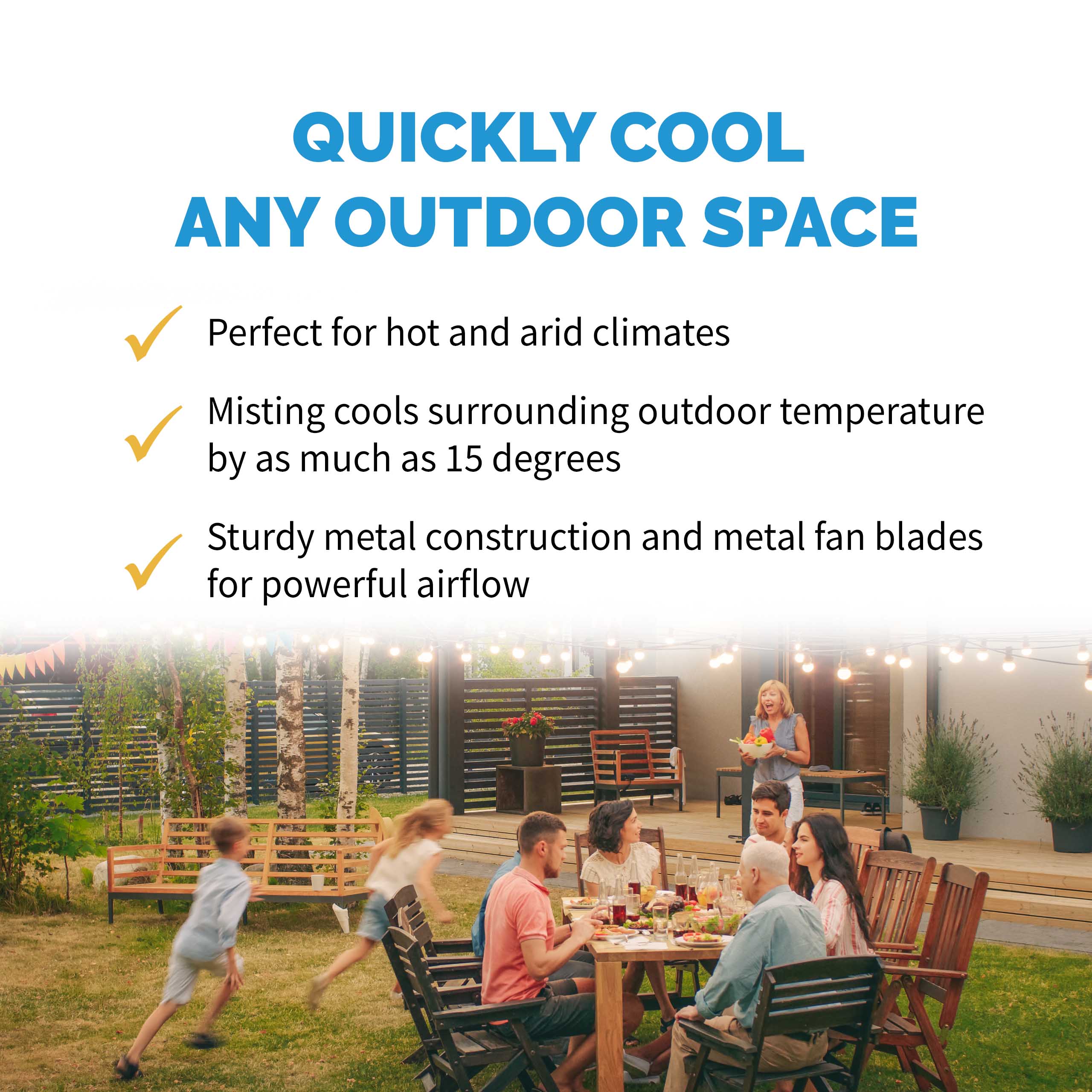 Newair® 2800 CFM High-Power Outdoor Misting Pedestal Fan with Adjustable Height - Perfect for Patio, Poolside, Backyard Cooling and Summer Outdoor Activities