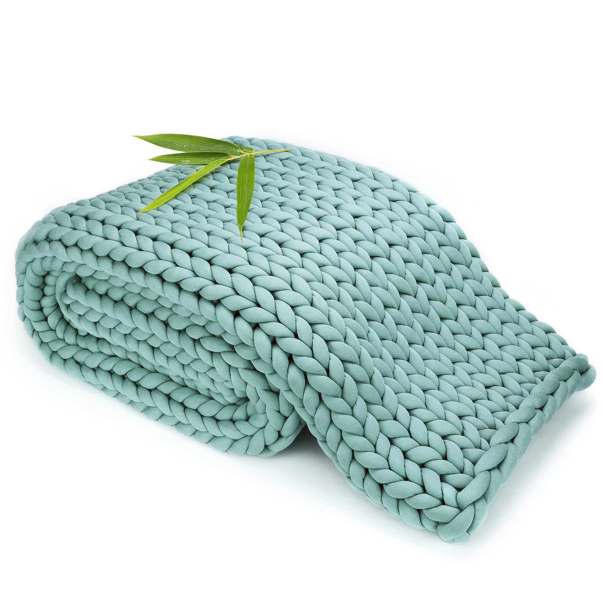 15 lbs Knit Weighted Blanket - Handmade Cotton Blue Chunky Knit Blanket for Adults | Full/Twin Size Luxury Bamboo Weighted Blanket (48