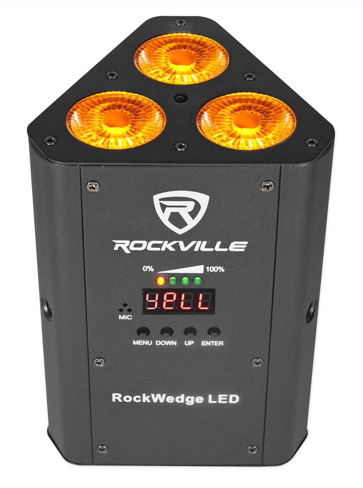 Rockville RockWedge LED RGBWA+UV Rechargeable Wireless DMX DJ Par Up-Lights - Professional Stage Lighting for Weddings, Clubs, and Events