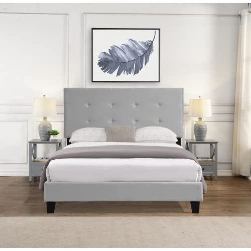 Full Size Upholstered Storage Platform Bed with Headboard - Wood Slat Support, Velvet Fabric, No Box Spring Needed - Sturdy Extra Support Legs, Easy Assembly in Gray - Perfect for Small Bedrooms & Guest Rooms