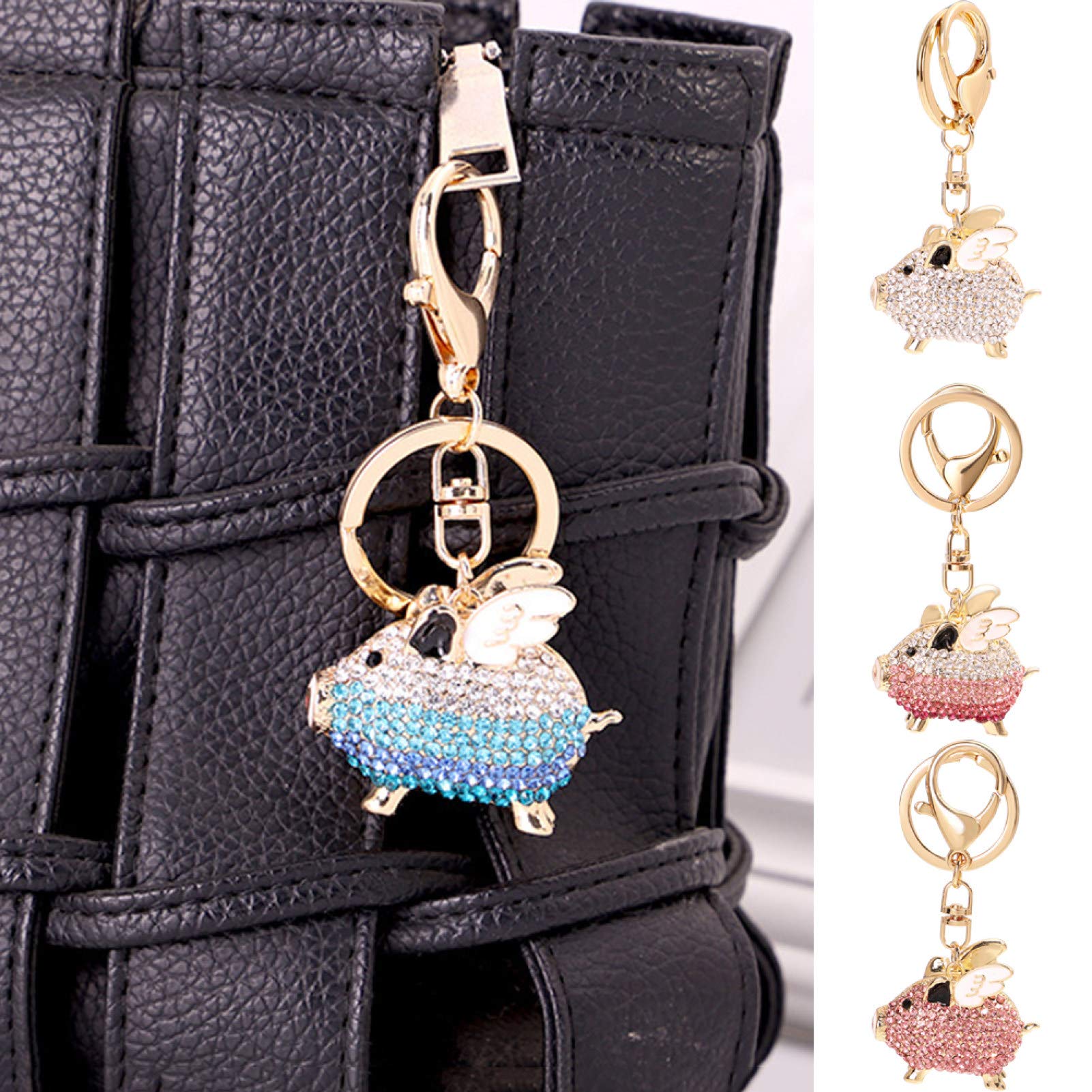 Sparkling Rhinestone Flying Pig Keychain - Stylish Key Ring Holder for Women & Men | Car Keys, Purse Accessory, Gift Idea