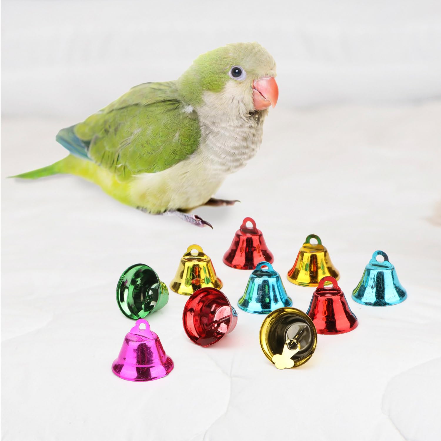 Colorful 10pcs Parrot Bell Chew Toys - 2.5cm Bird Cage Accessories for Budgies, Cockatiels, Lovebirds & Macaws | Safe Chewing & Playtime Enrichment | Vibrant Random Colors (0.9'' Bells)