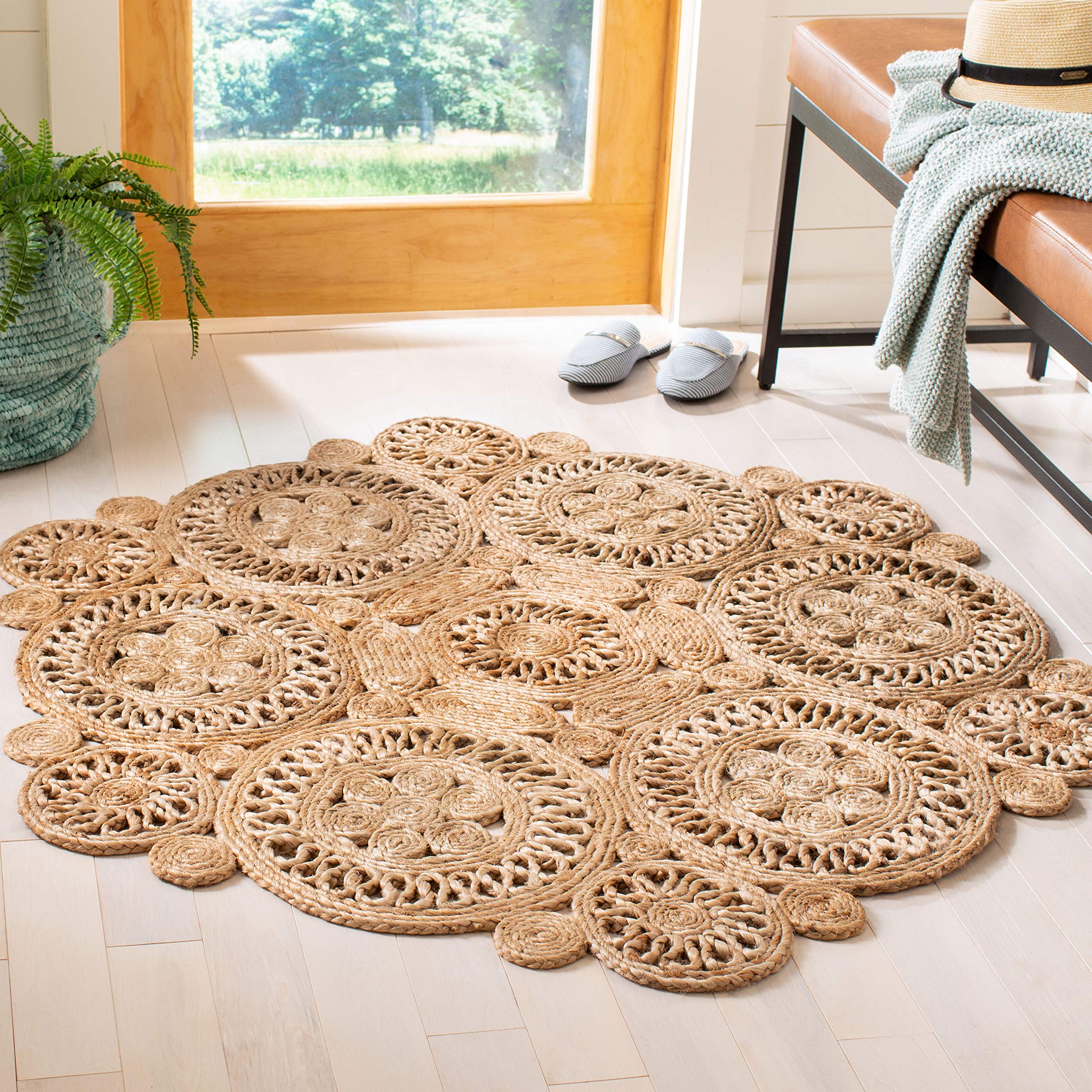 SAFAVIEH Handmade Natural Jute Area Rug 6' Round - Boho Country Charm, NFB238A | Perfect for Living Room, Bedroom, or Farmhouse Decor