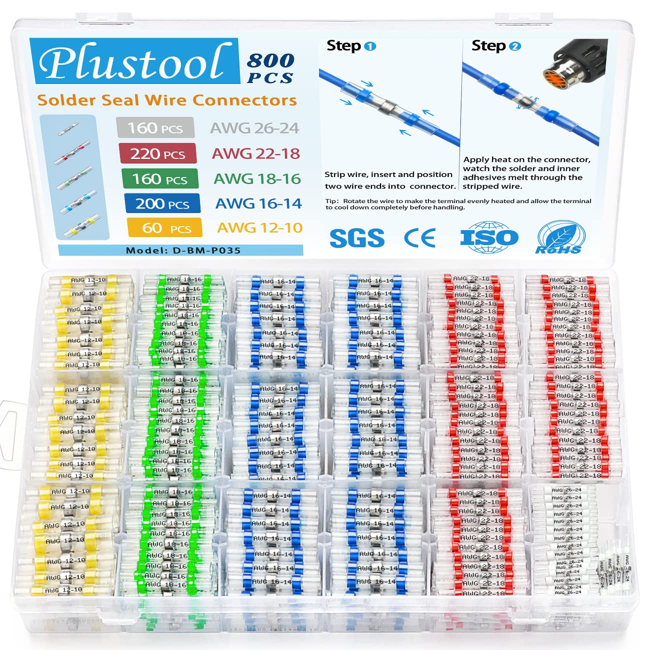 800PCS Solder Seal Wire Connectors - Self-Solder Heat Shrink Butt Connectors Kit, Waterproof Insulated Electrical Terminals for Marine, Automotive & Truck Wiring - DIY Electrical Repairs & Waterproof Wire Connections