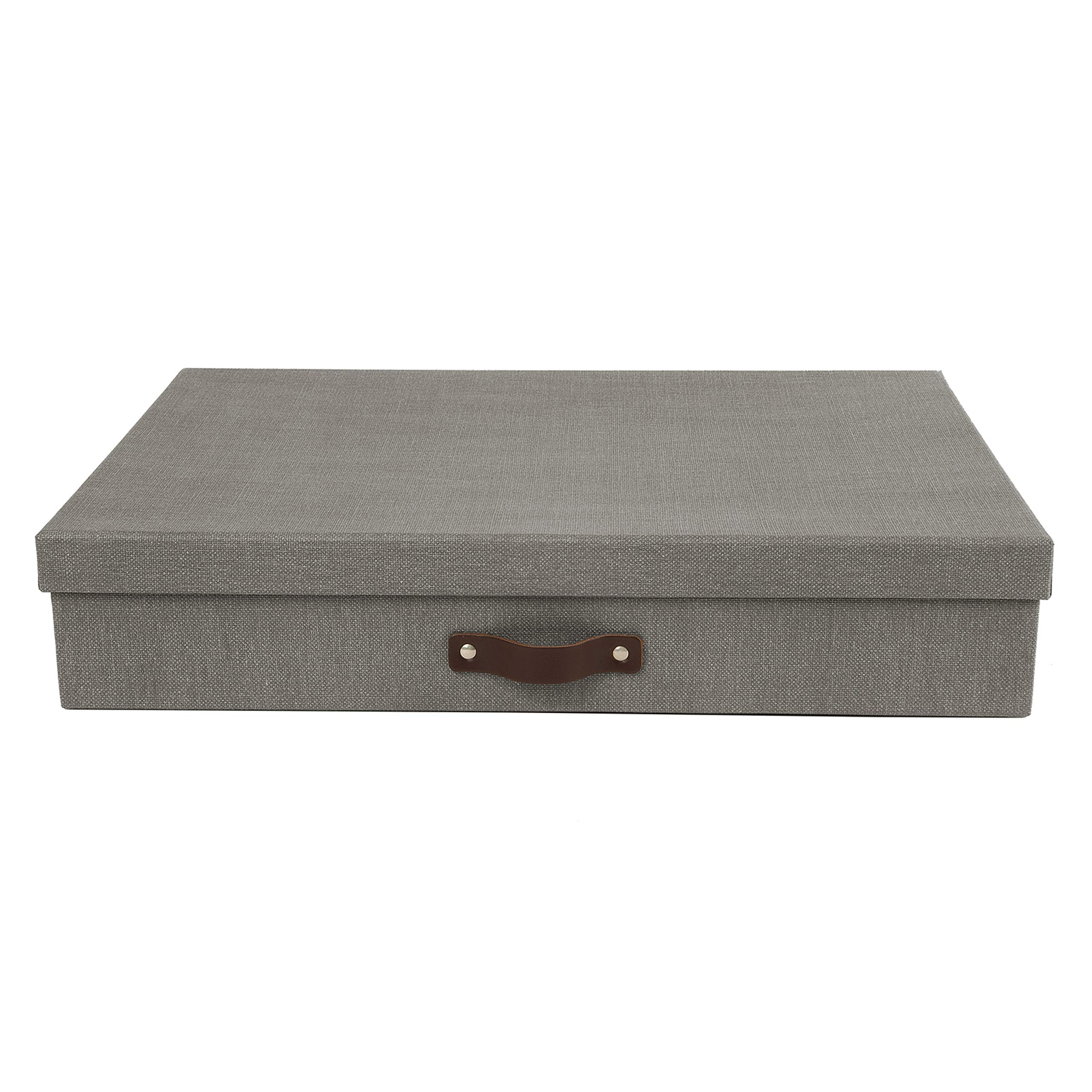 Bigso Sverker Canvas Fiberboard Legal and Art Storage Box - Durable Scrapbook Organizer for Loose Papers, Documents & Artwork - Leather Handle & Lid - 17.1