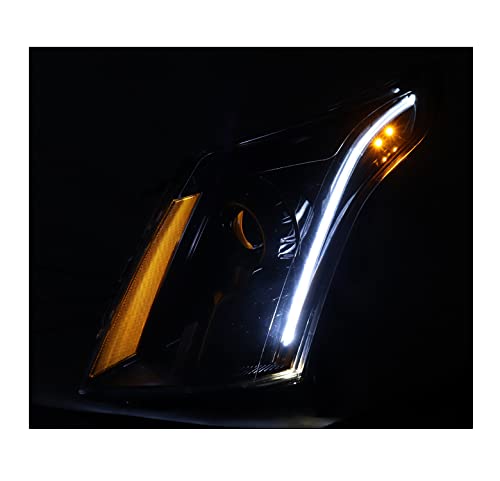 LED Switchback Signal Projector Headlights - Black Compatible with 2010-2016 Cadillac SRX | DRL Daytime Running Lights & Turn Signal | Upgrade for Night Driving & Safety