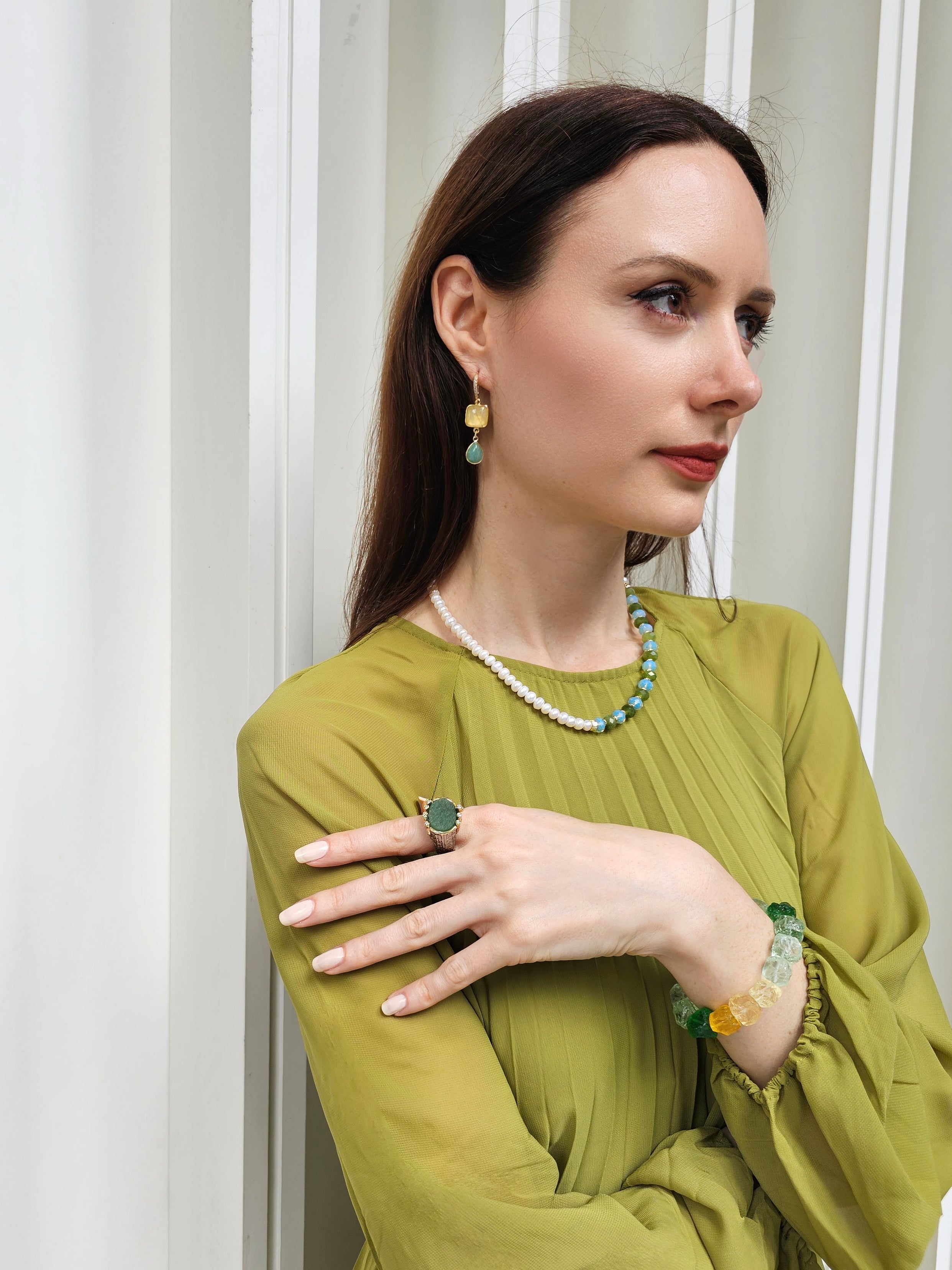 Natural Citrine and Green Amazonite Dangle Earrings for Women | Handmade Boho Jewelry | Perfect for Parties, Weddings & Everyday Wear