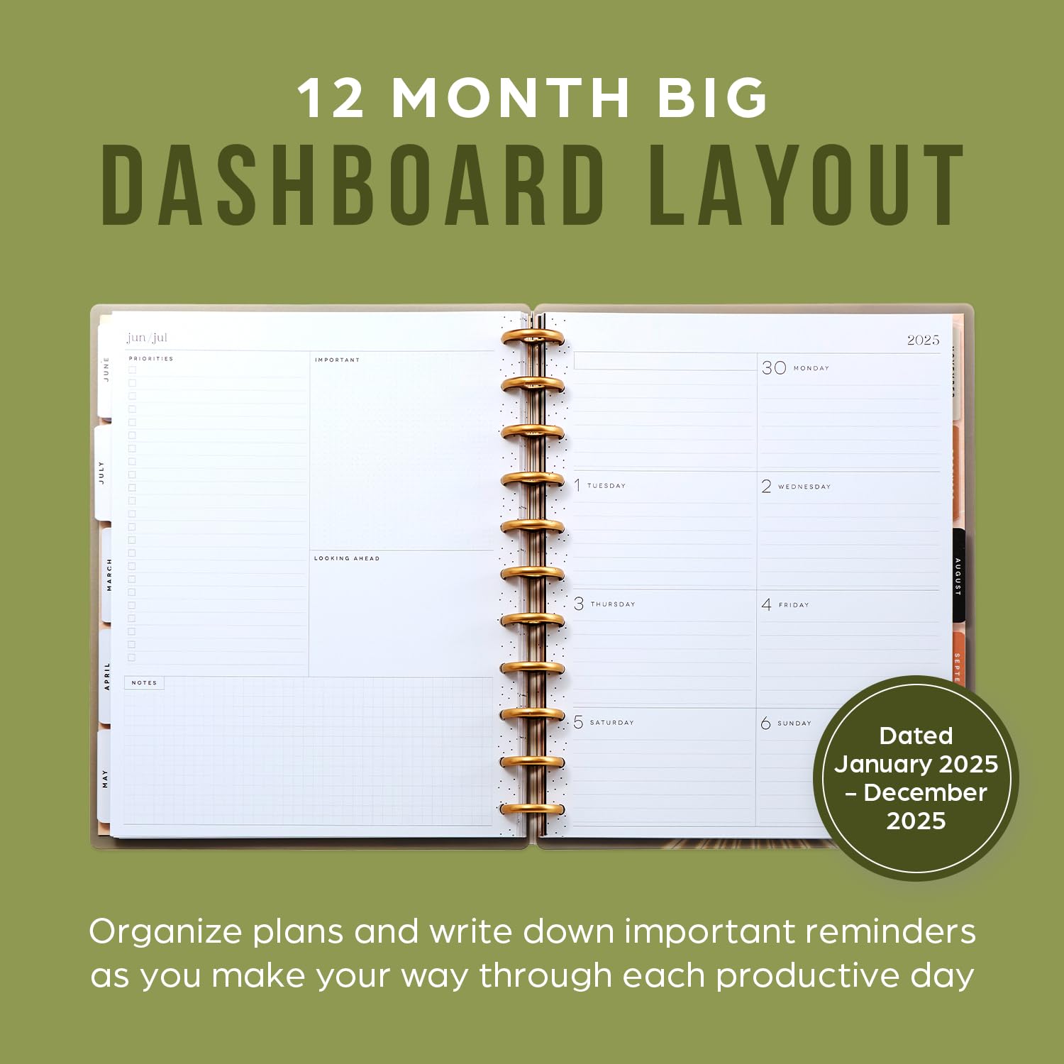 Happy Planner Disc-Bound 12-Month Planner 2025 - Jan-Dec Daily Weekly Monthly Organizer - Big Size 8.5