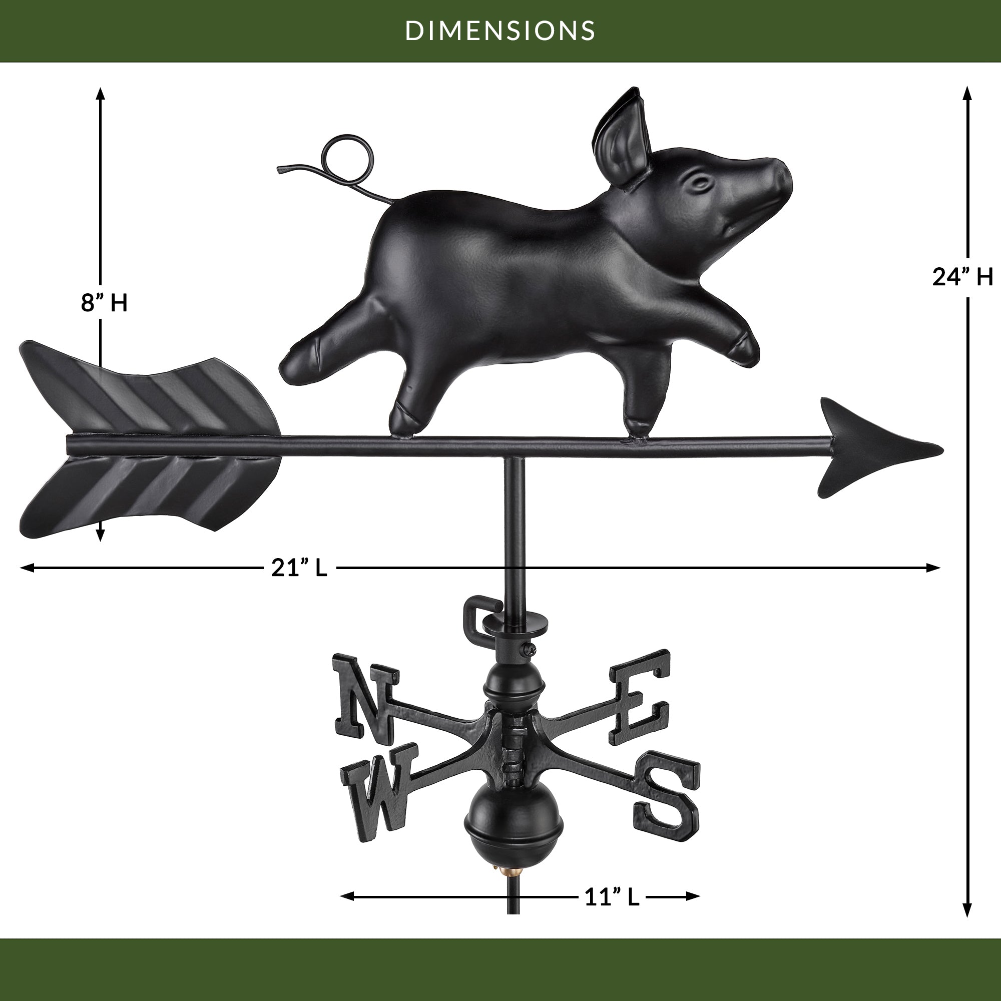 Black Aluminum Pig Garden Weathervane - Rust-Resistant Outdoor Decor for Farmhouse, Countryside & Backyard - Perfect for Roof, Yard & Garden Decoration