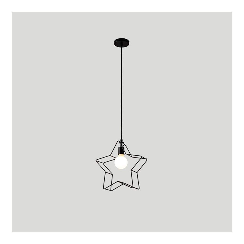 Nordic Wrought Iron 5-Pointed Star LED Chandelier - Black Ceiling Pendant Light for Bedroom & Living Room Decor | Modern Lighting Fixture for Dining Room, Foyer & Home Interior Design