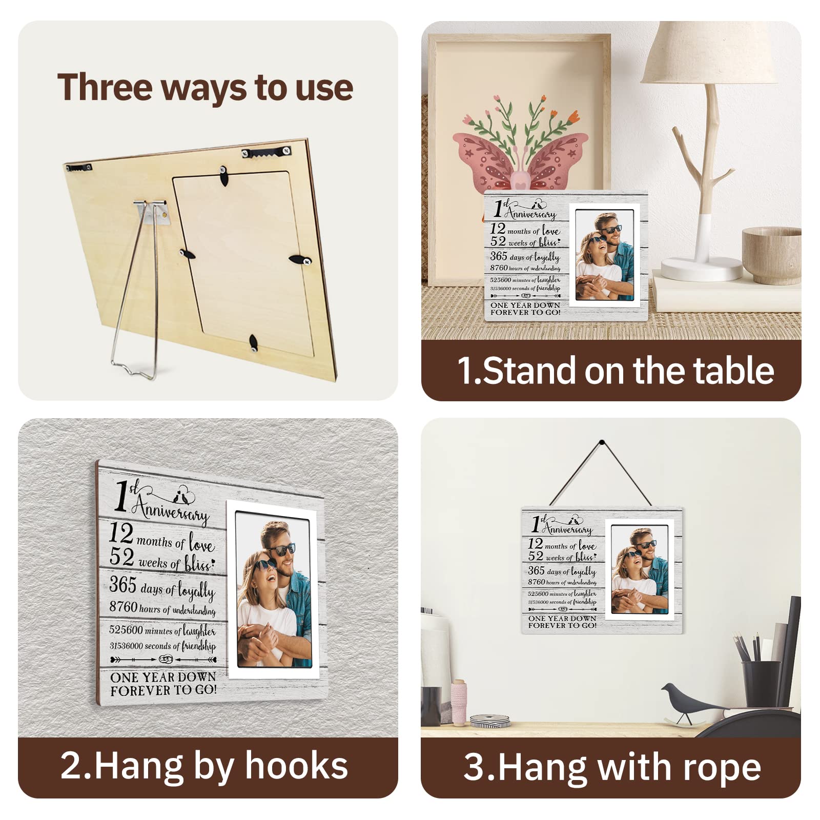 BeneCharm 1st Anniversary Picture Frame - Elegant Wedding Gift for Couples, Husband & Wife - Holds 4x6 Photo - Perfect for Home Decor, Romantic Gifts & Anniversary Celebrations