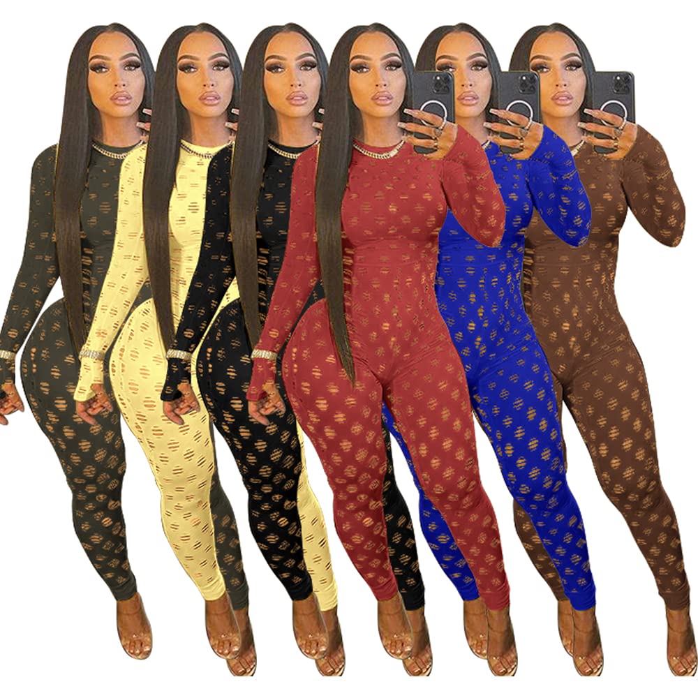 Sexy Women's Club Outfits - Long Sleeve Bodysuit Jumpsuit with Bodycon Leggings | Nightclub, Party & Date Night Outfits for Women | Fashion One-Piece Pants Suit