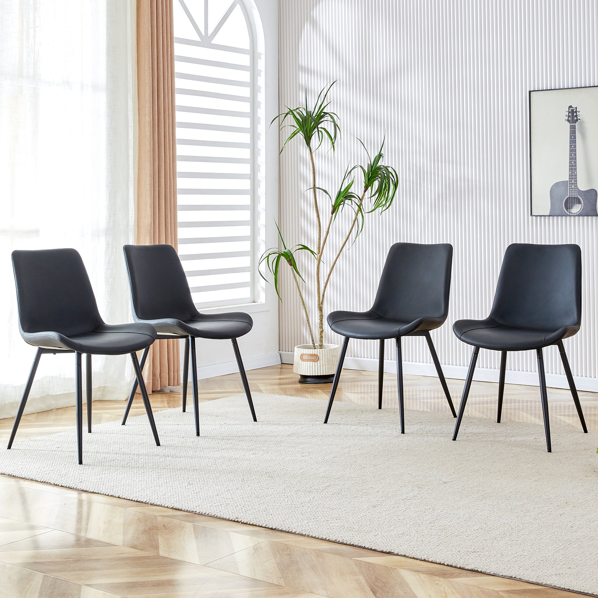 Premium Black Faux Leather Dining Chairs with Metal Legs - Ergonomic Curved Backrest & Wide Cushion for Maximum Comfort - Set of 4 Modern Chairs for Restaurant, Kitchen, Bedroom & Office Use