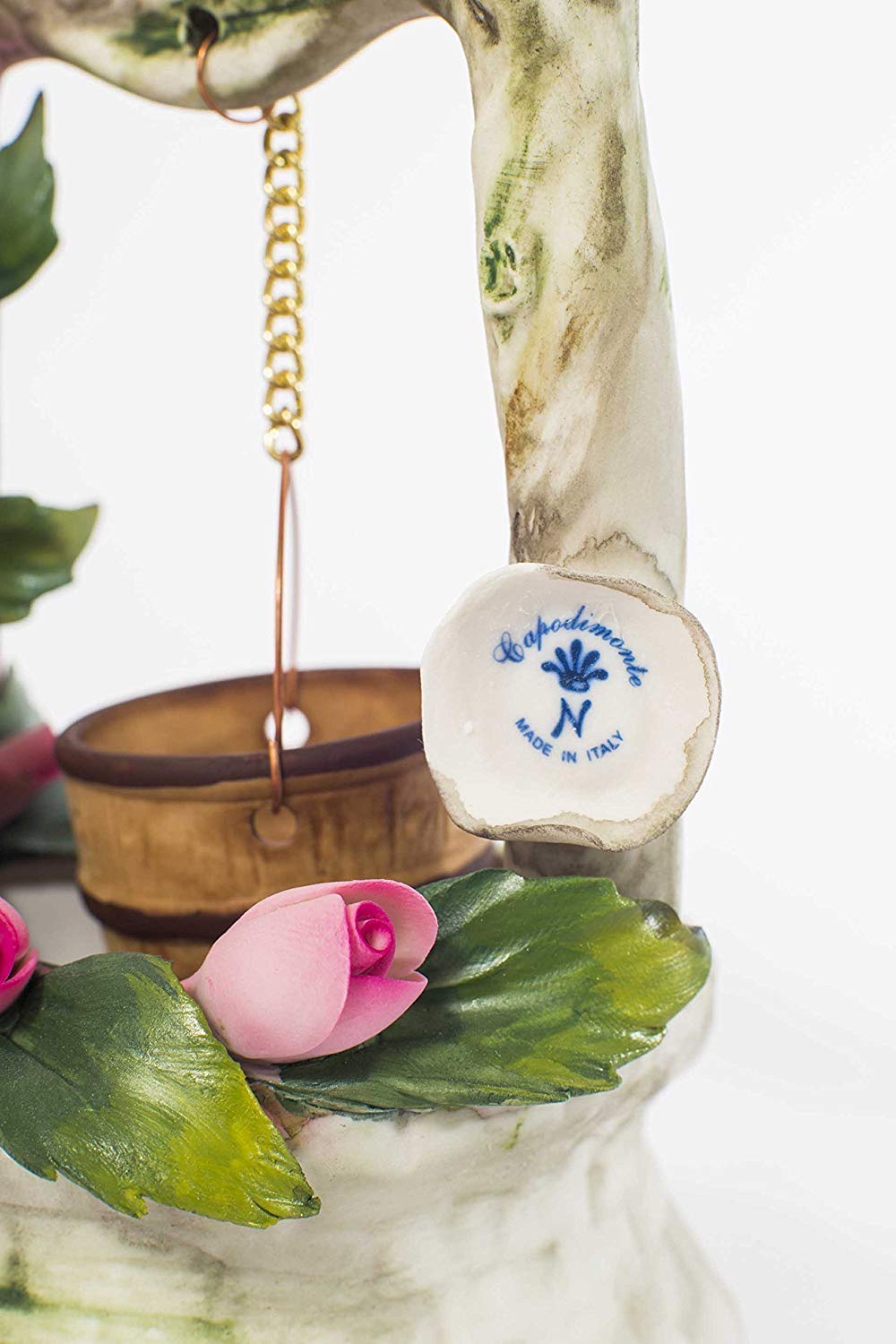 Handmade Small Porcelain Wishing Well with Hand-Painted Capodimonte Style Roses & Buds - Perfect for Wedding Centerpieces, Home Decor & Garden Ornaments