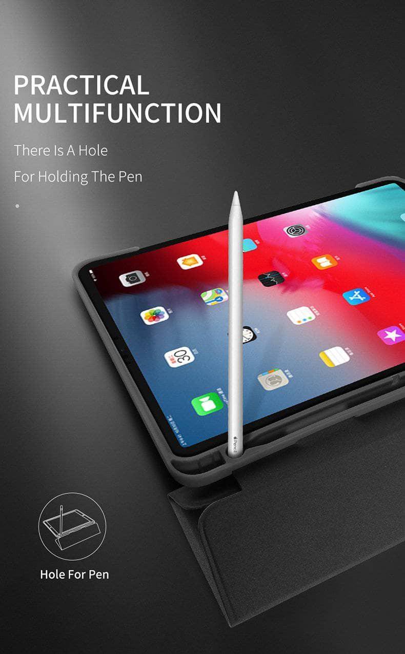 DUX DUCIS Genuine Leather iPad Pro 12.9 Case (2018 Model) with Apple Pencil Holder - Premium Protective Cover for Work, Travel & Home Office Use