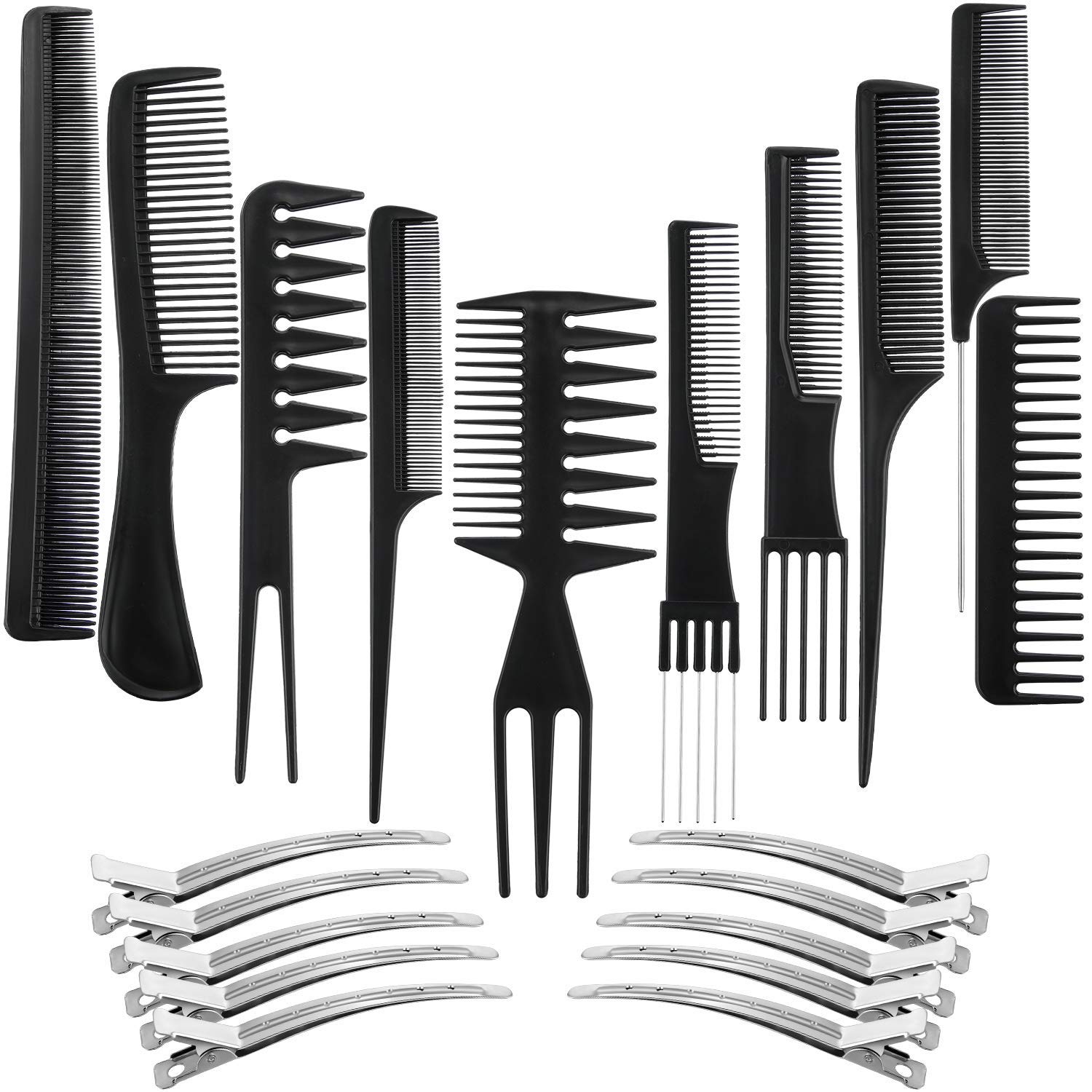 10 PCS Professional Hair Comb Set for Women & Men - Wide Tooth, Rat Tail & Styling Combs with 6 Steel Hair Clips - Perfect for Curly, Straight & All Hair Types - Salon & Home Hair Styling Essentials