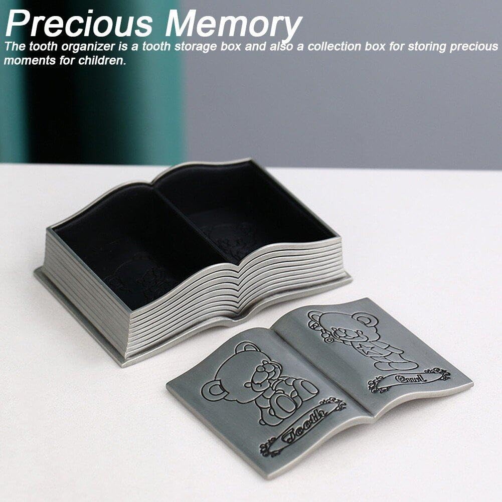 Personalized Engraved Bear Book-Shaped First Tooth Keepsake Box - Alloy Baby Teeth Storage Container for Kids | Perfect Baby Shower Gift & Childhood Memory Preservation