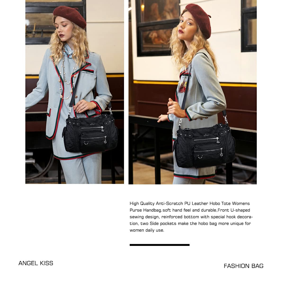 Angel Kiss Hobo Handbags for Women - Soft PU Leather Shoulder Bags & Ladies Purses - Perfect for Work, Travel and Everyday Use