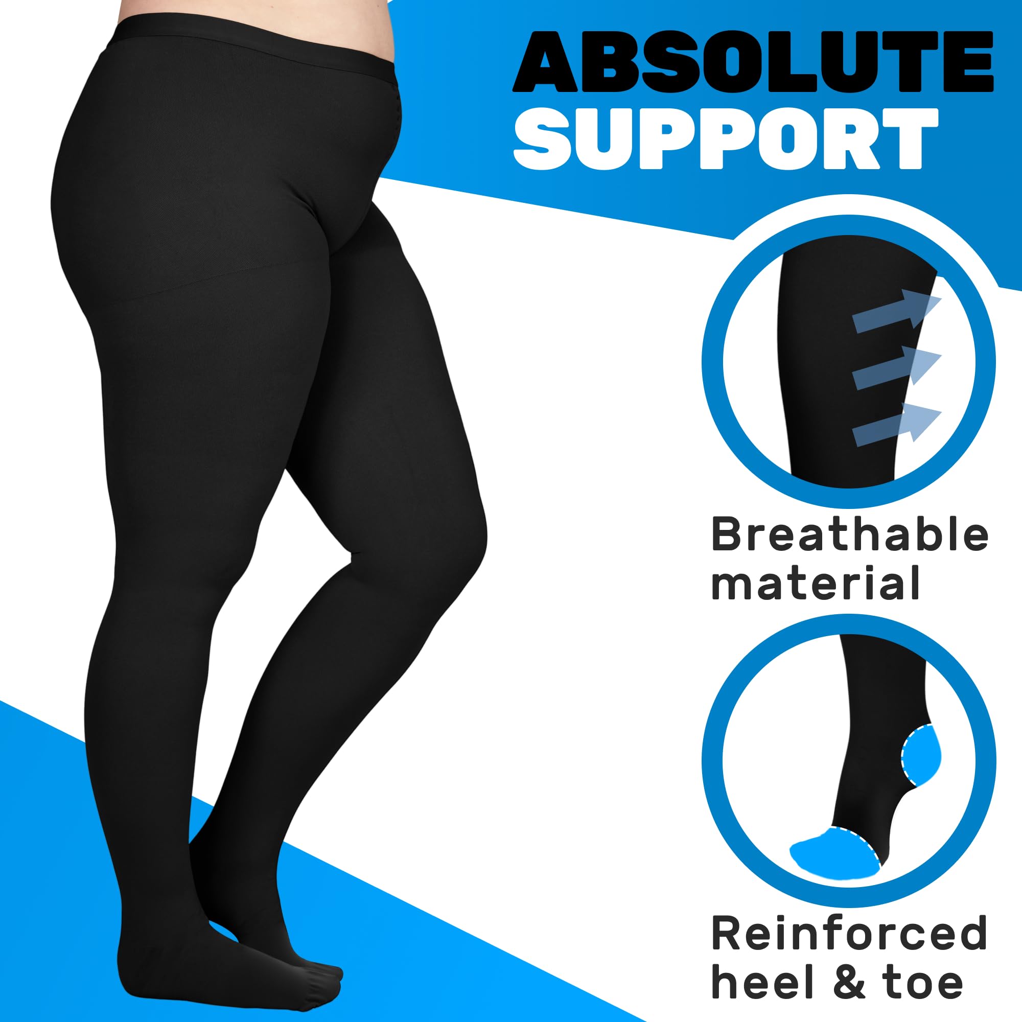 Women's 20-30mmHg Compression Tights (3 Pairs) - Black, Large - for Swelling & Circulation - Perfect for Travel & Recovery
