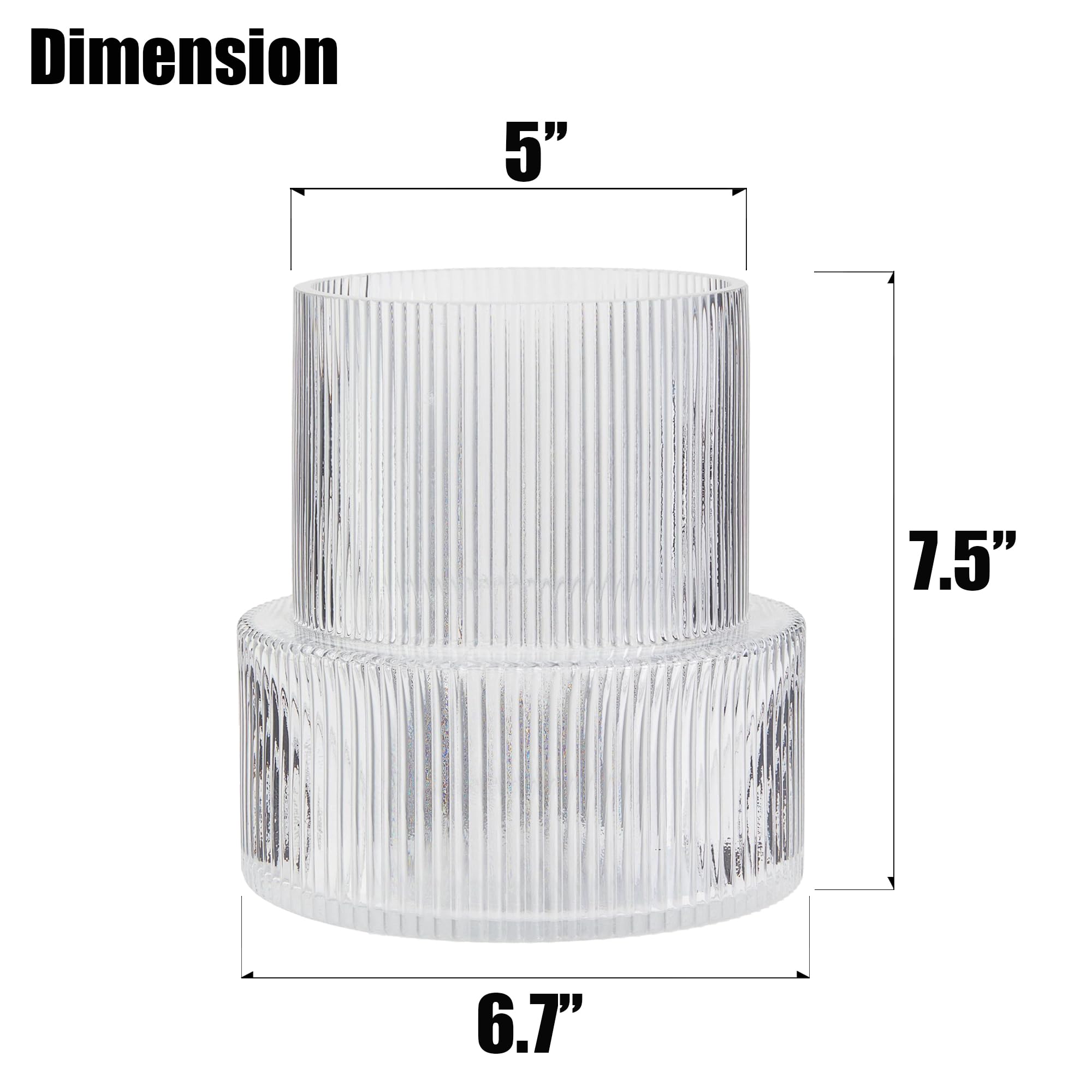 Ribbed Glass Vase - Modern Clear Fluted Flower Vase with Large Capacity, Wavy Ripple Design for Home Decor | Perfect for Living Room, Dining Table, Bedroom, Entryway, Office & Holiday Centerpieces