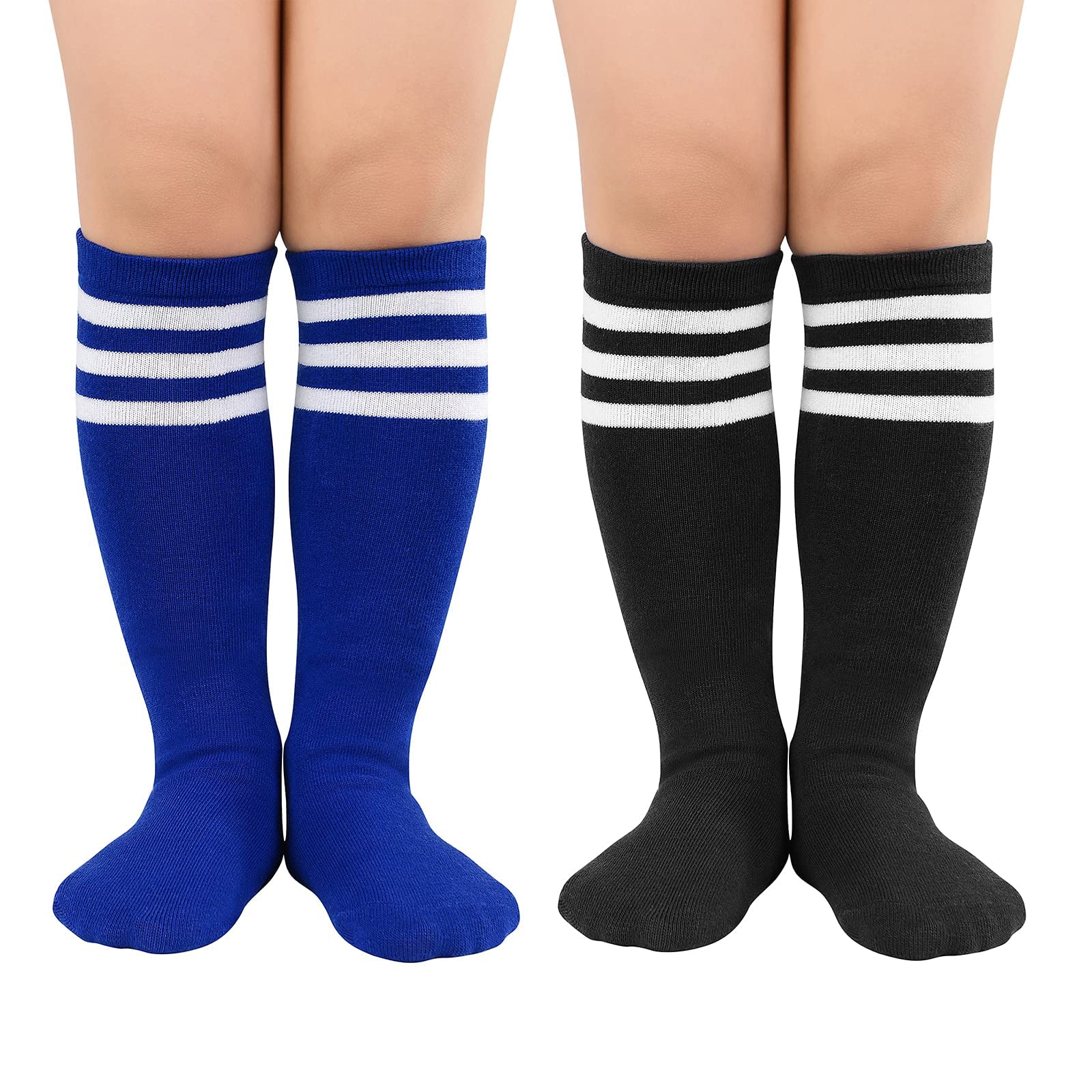**Toddler Soccer Socks - Knee High Cotton Sports Socks for Boys & Girls with Three Stripes - Perfect for Soccer Practice, Games & Everyday Play**