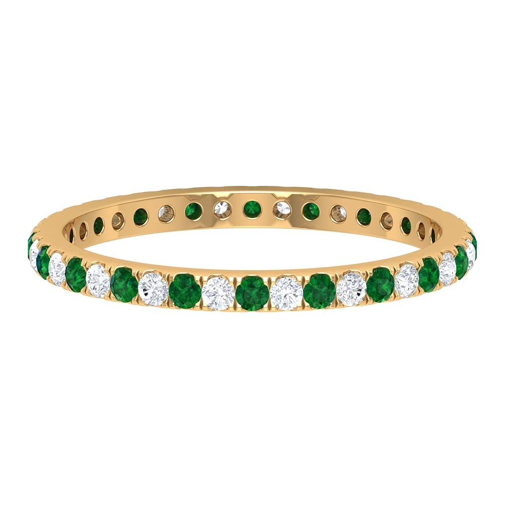 Lab Created Emerald Eternity Ring - 0.75ct Simulated Emerald & Diamond Accent Ring in 14K Solid Gold for Women | Wedding, Anniversary, Engagement & Everyday Elegant Jewelry Gift