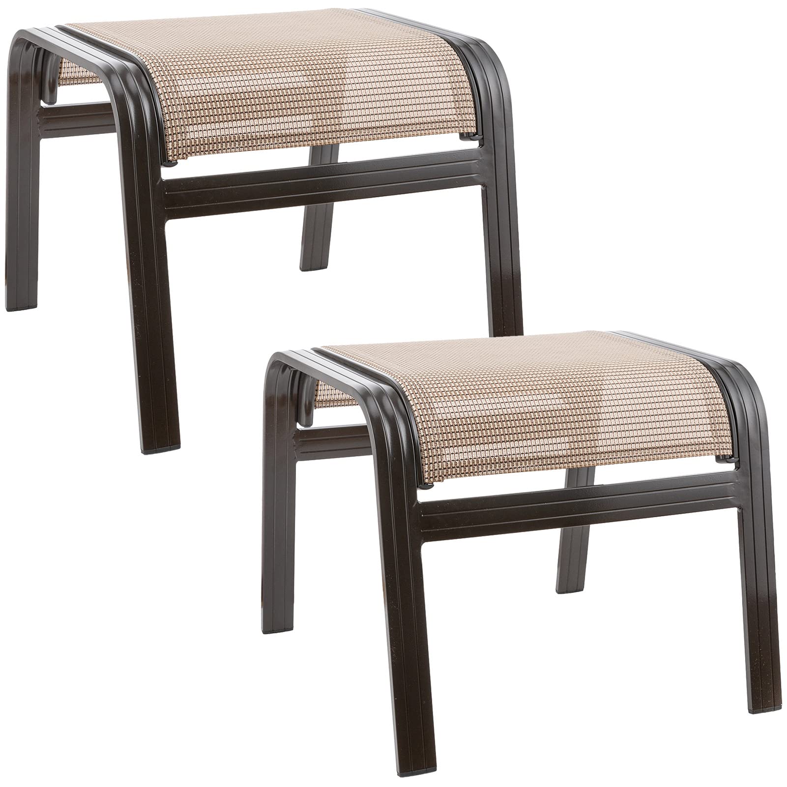 Summerville Outdoor Ottomans Set of 2 - Textilene Patio Furniture with Aluminum Metal Frame, Small Seating Footstools for Garden, Poolside & Deck - Perfect for Lounging, Entertaining & Relaxing