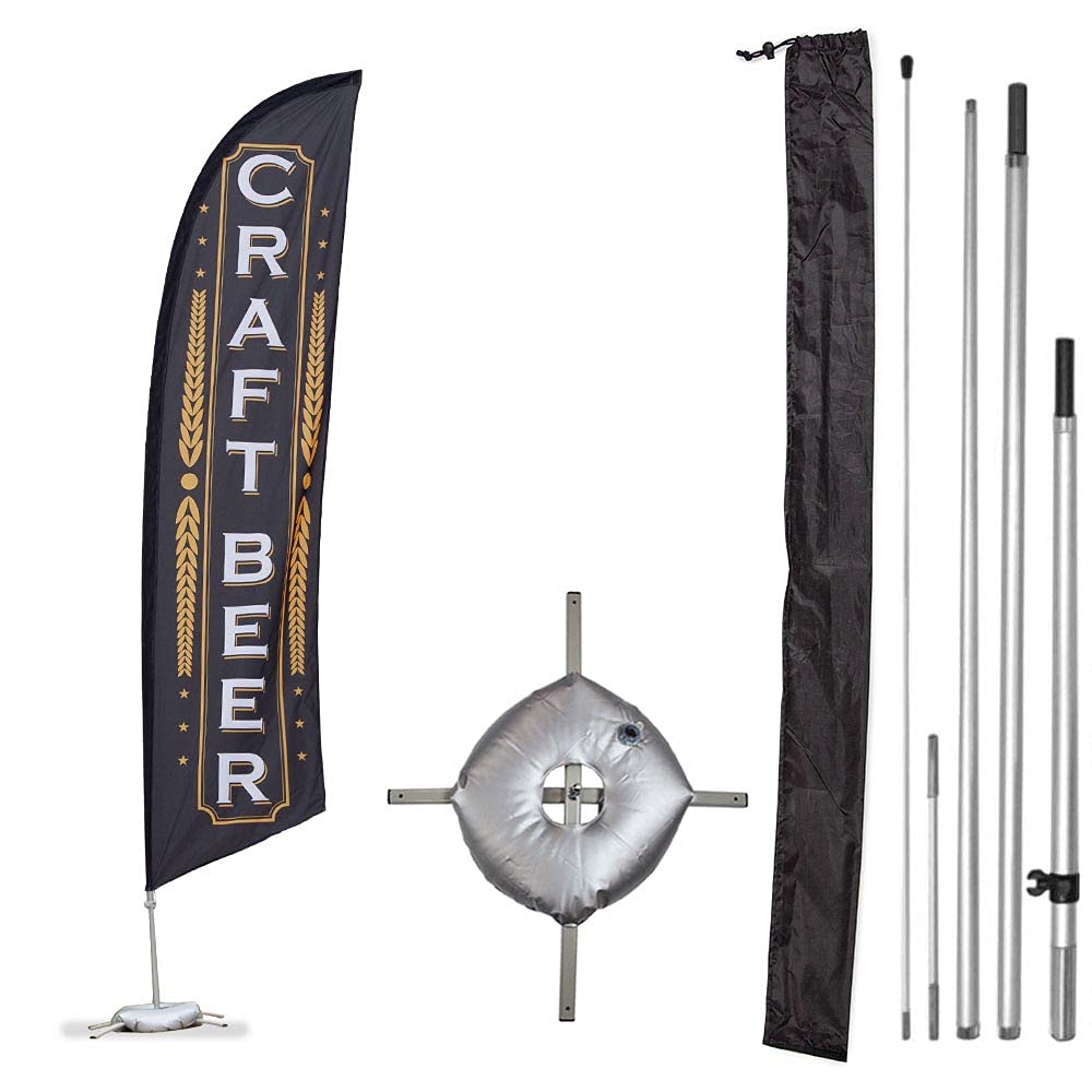 Vispronet Premium Craft Beer Feather Flag Kit - 13ft Sectional Aviation Grade Fiberglass Poles, Beer Banner, Cross Base & Weight Bag | Perfect for Breweries, Beer Festivals & Outdoor Events