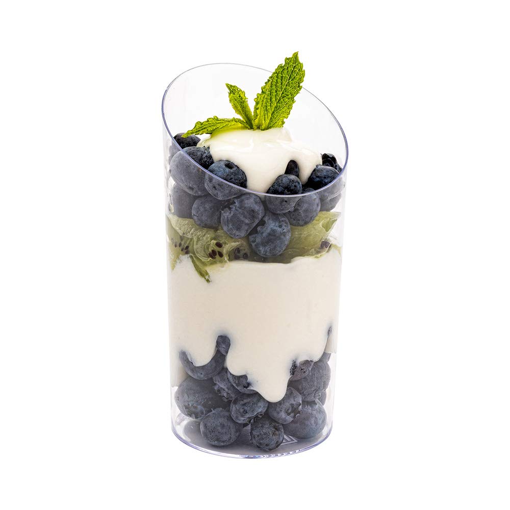 100-Pack 5oz Clear Plastic Mini Dessert Cups - Disposable Slanted Parfait & Shooter Cups for Appetizers, Snacks, Samples | Perfect for Weddings, Catered Events, Parties & Home Entertaining