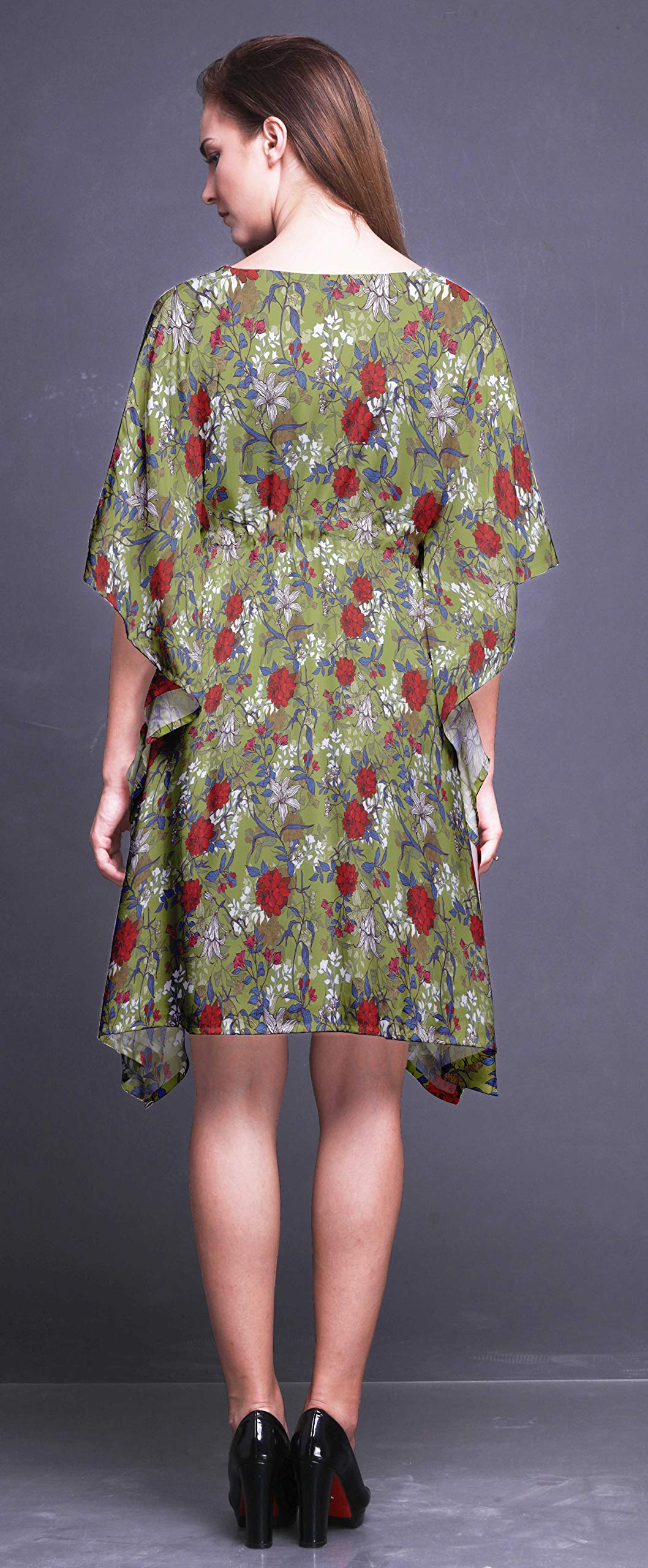 Bimba Women's Short Caftan Midi Dress - Beach Cover Up Swimwear, Summer Boho Kaftan Dress for Poolside, Vacation & Resort Wear