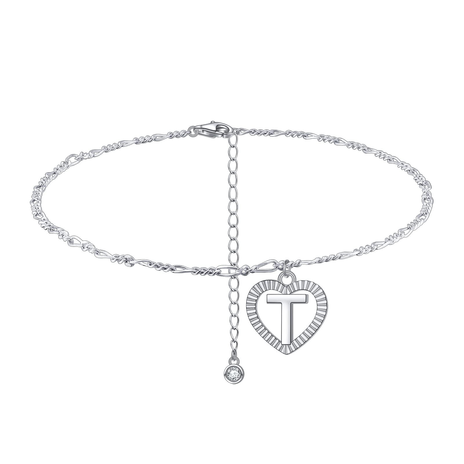 Women's Sterling Silver Anklet - Dainty Bead Heart Infinity Letter Initial Adjustable Boho Ankle Bracelet | Perfect for Beach, Summer Outfits & Boho Fashion
